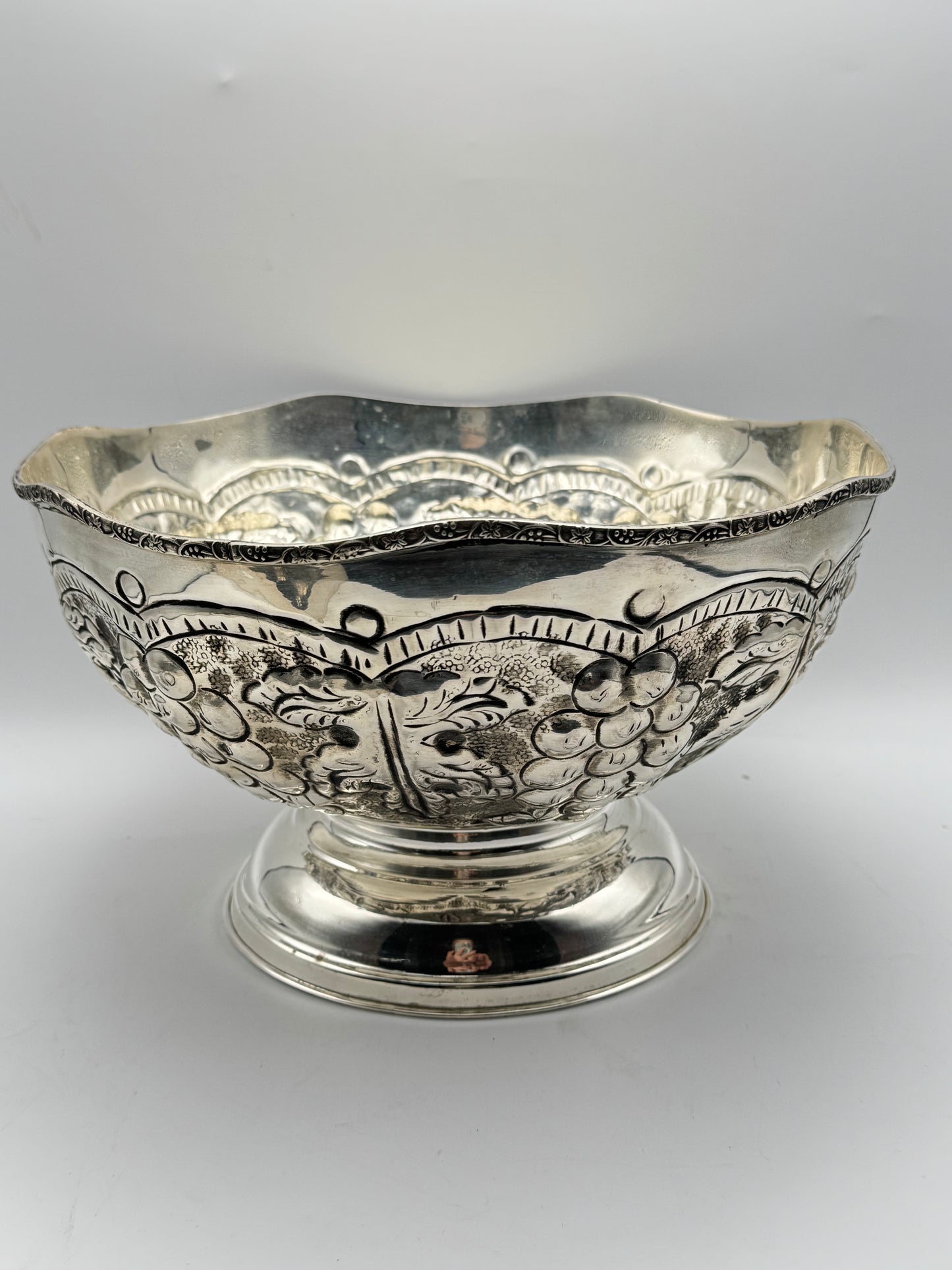 Silverplate Repousse “Punch Bowl” 12” Serpentine Edge Vintage Centerpiece