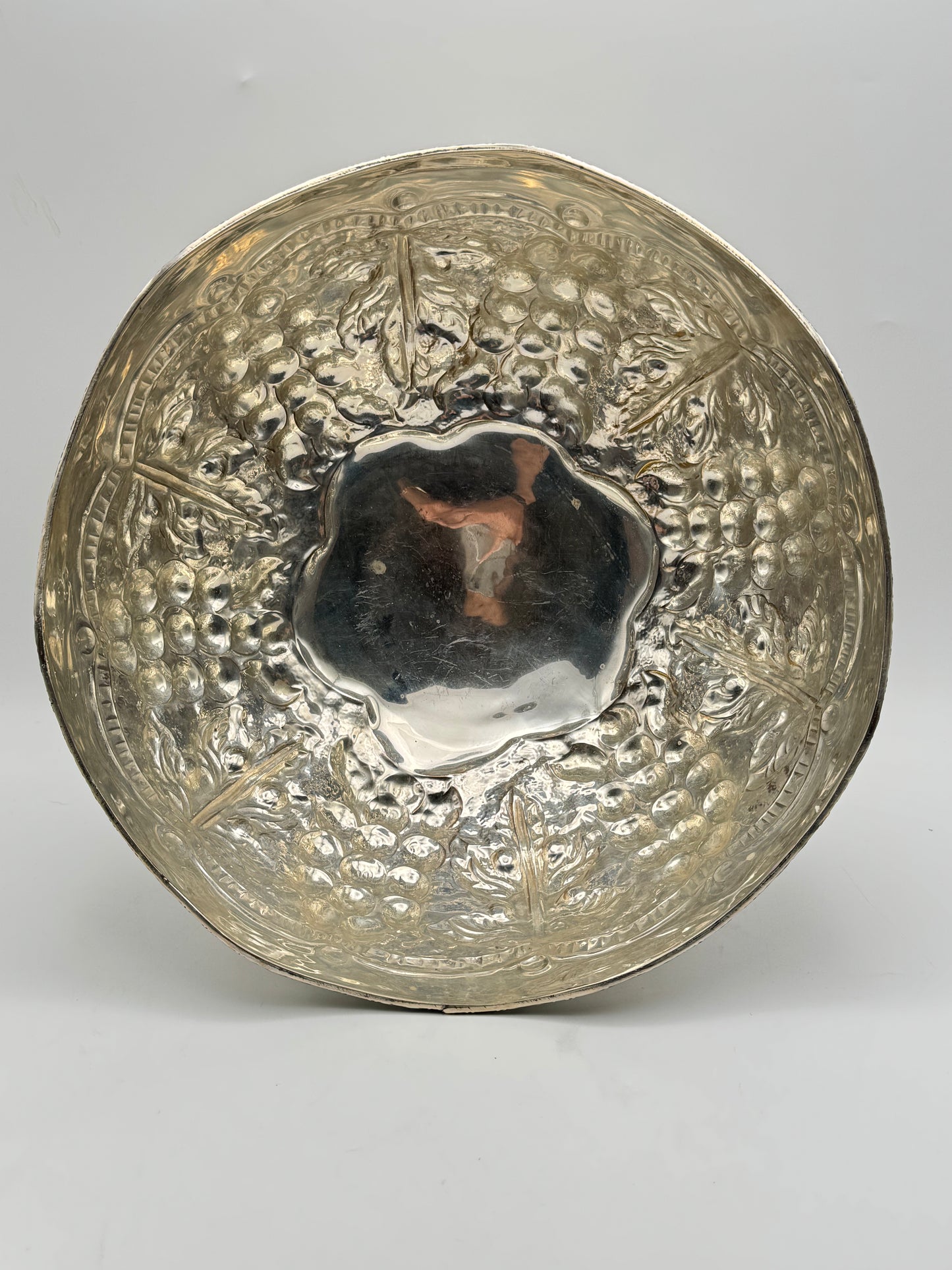 Silverplate Repousse “Punch Bowl” 12” Serpentine Edge Vintage Centerpiece