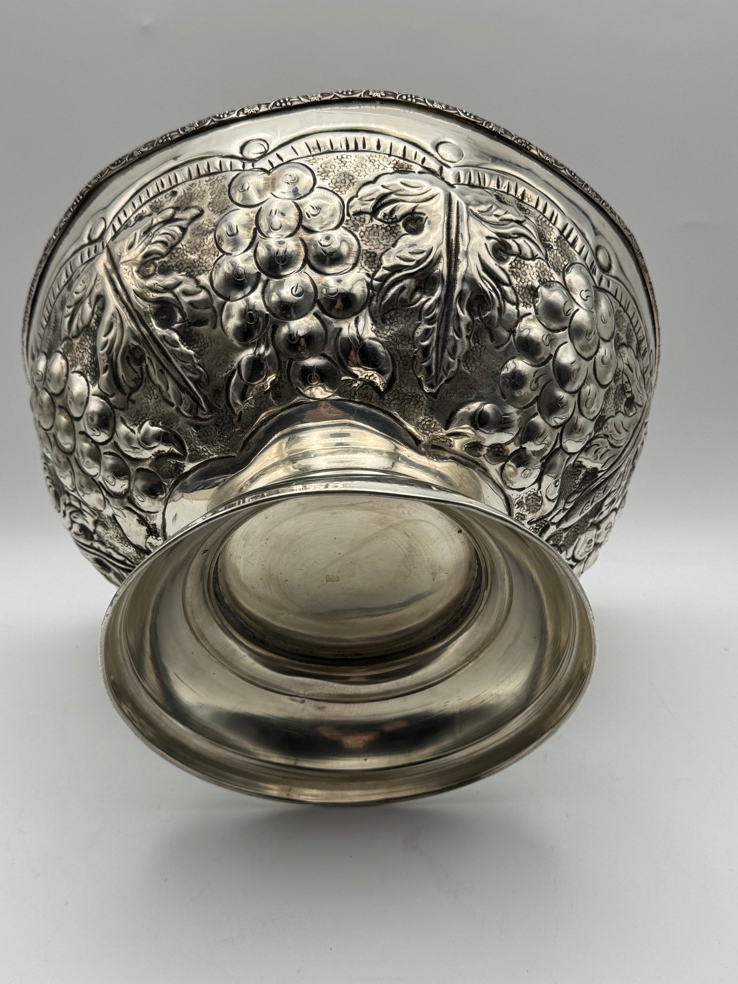 Silverplate Repousse “Punch Bowl” 12” Serpentine Edge Vintage Centerpiece
