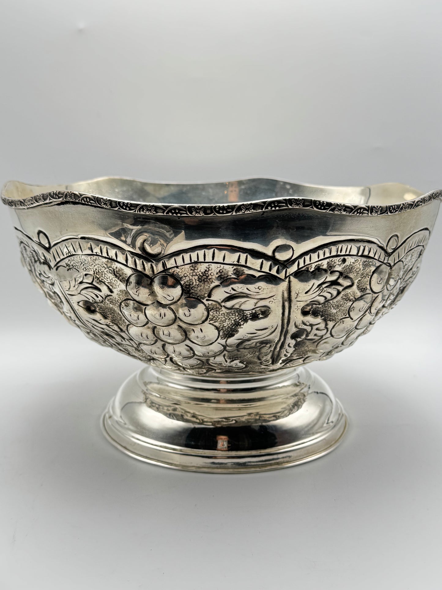 Silverplate Repousse “Punch Bowl” 12” Serpentine Edge Vintage Centerpiece