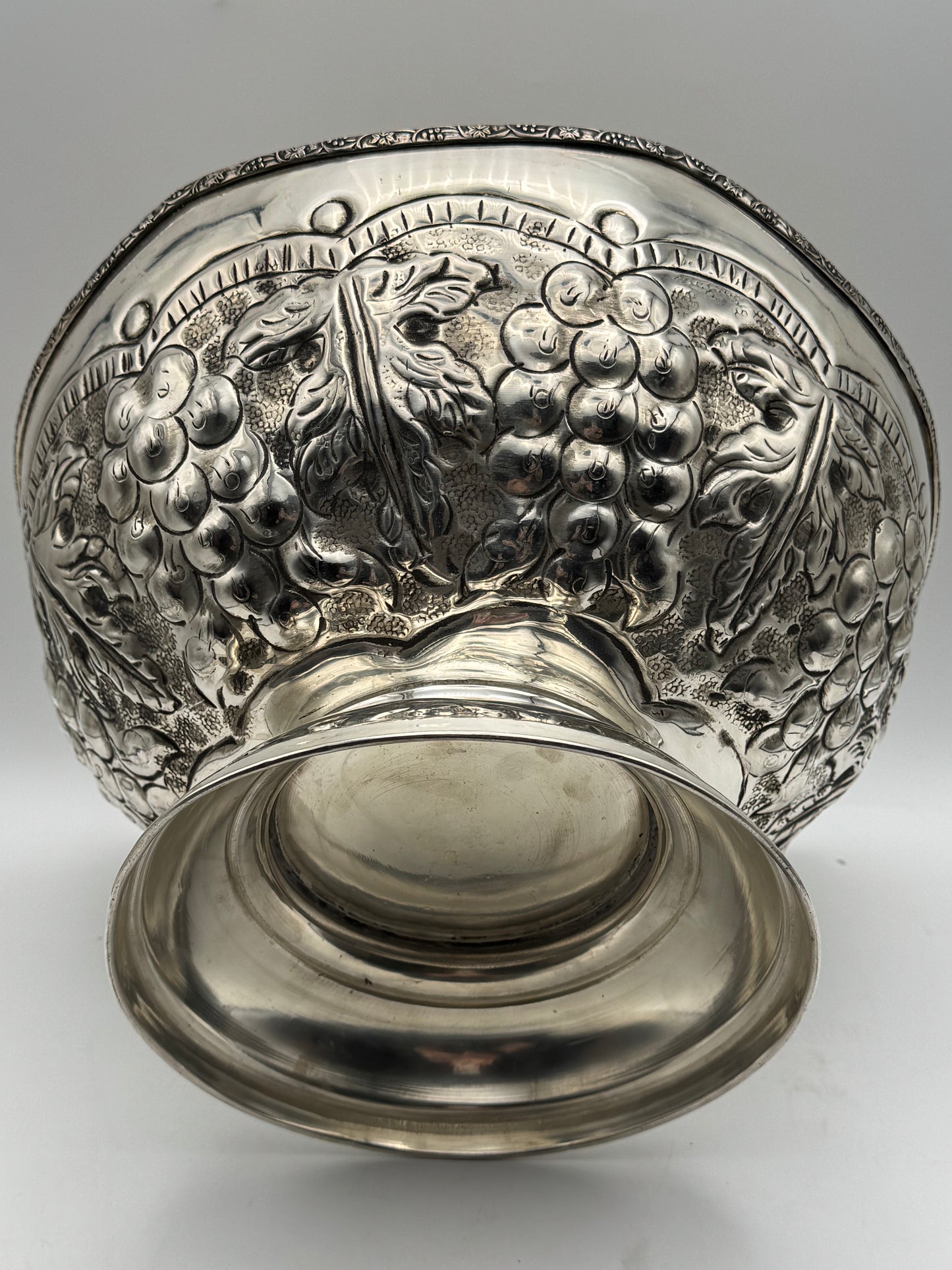 Silverplate Repousse “Punch Bowl” 12” Serpentine Edge Vintage Centerpiece