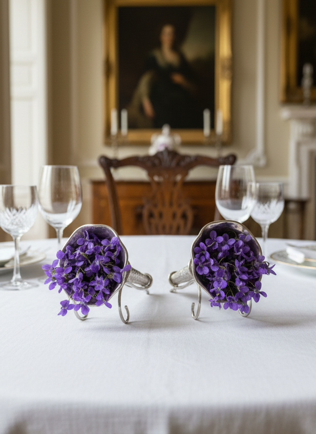 Silverplate Tussie Mussie Pair Edwardian Style with Stands Bud Vases