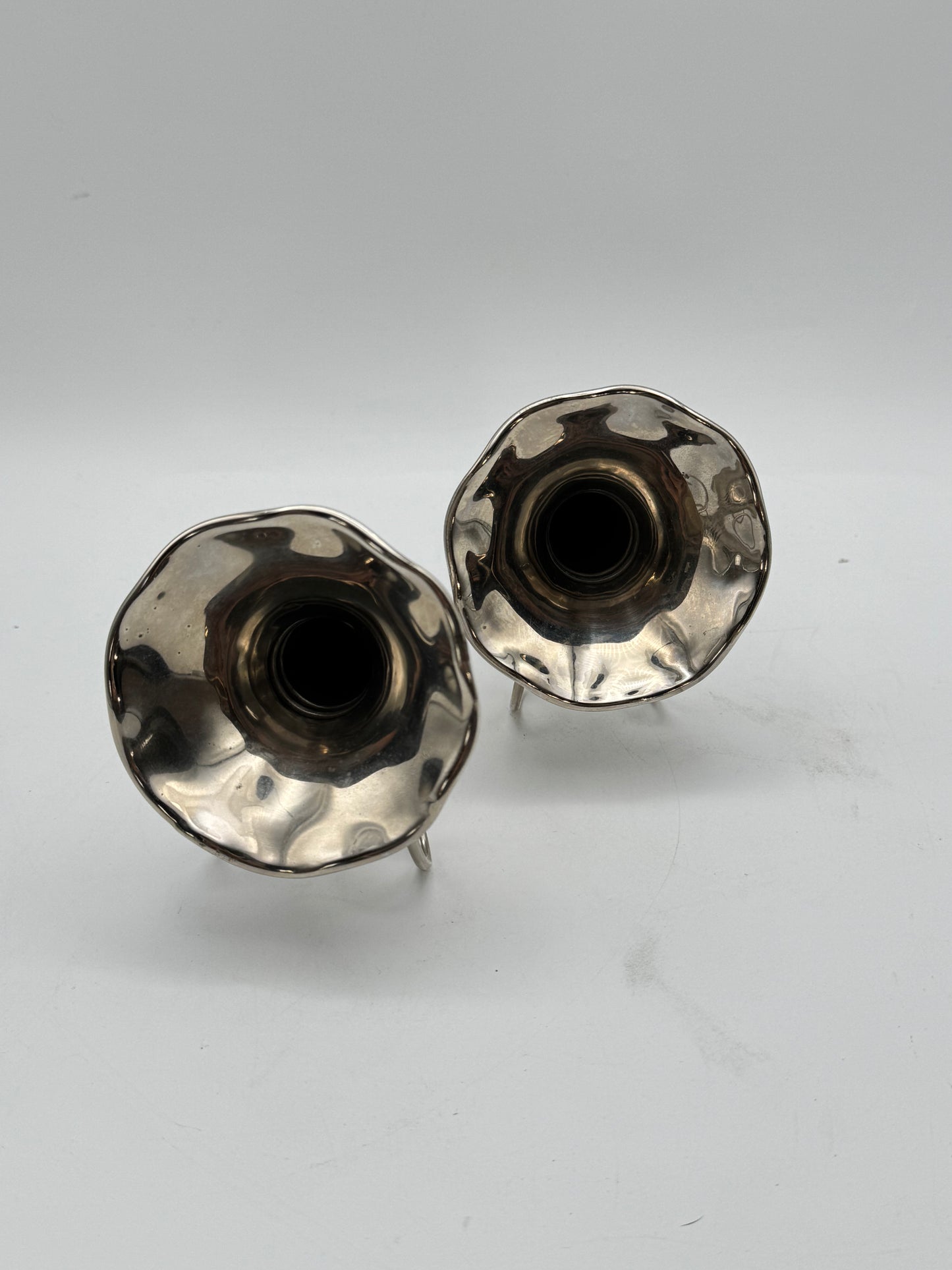 Silverplate Tussie Mussie Pair Edwardian Style with Stands Bud Vases