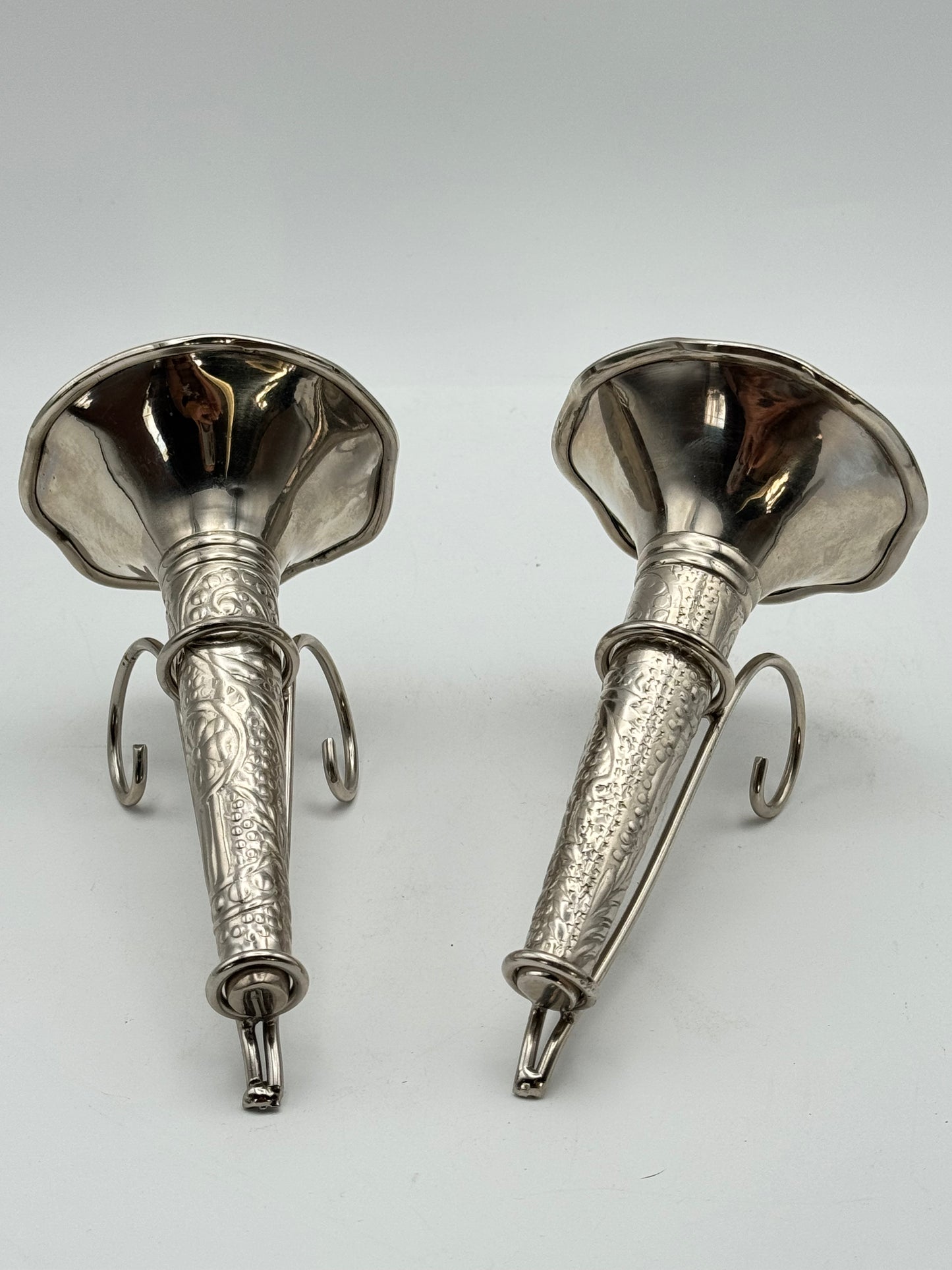 Silverplate Tussie Mussie Pair Edwardian Style with Stands Bud Vases