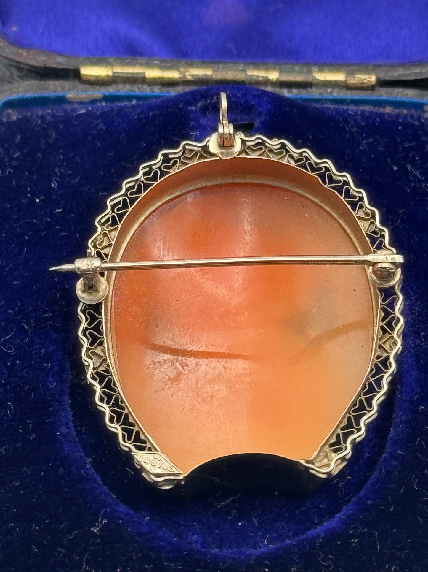 14k White Gold Shell Cameo Brooch Pendant K & S Inc 1.6 x 1.2 in