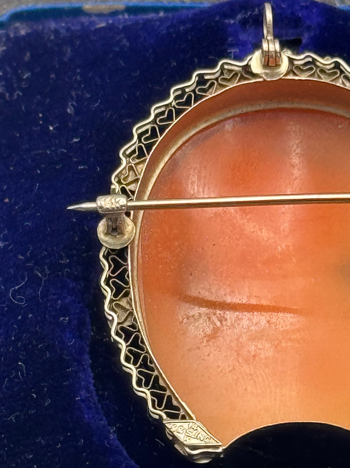 14k White Gold Shell Cameo Brooch Pendant K & S Inc 1.6 x 1.2 in