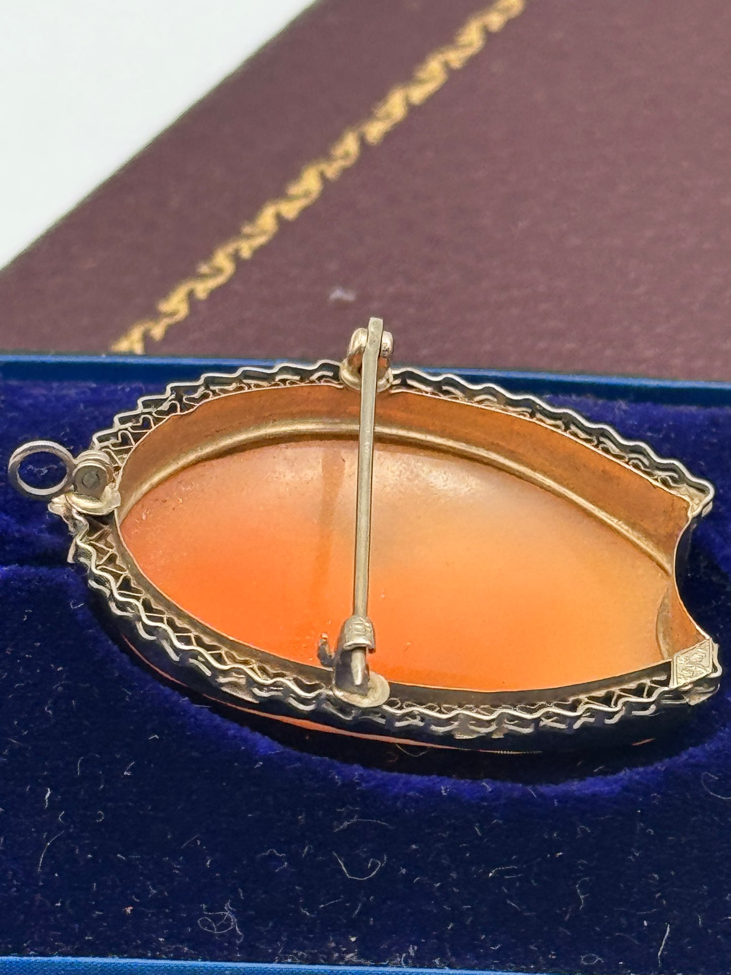 14k White Gold Shell Cameo Brooch Pendant K & S Inc 1.6 x 1.2 in