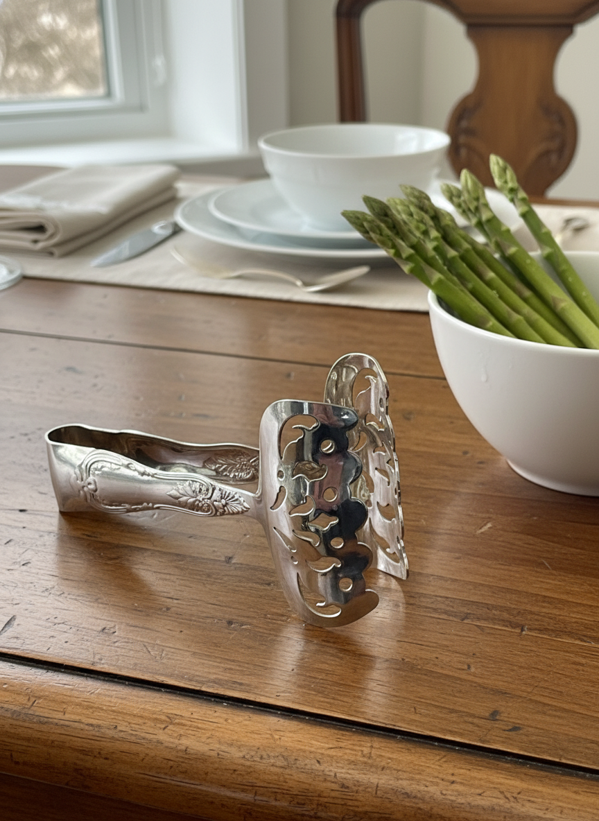 VINTAGE Godinger Silver Plate Asparagus / Pastry Tongs – Tiffany-Style Pierced Design, 6”