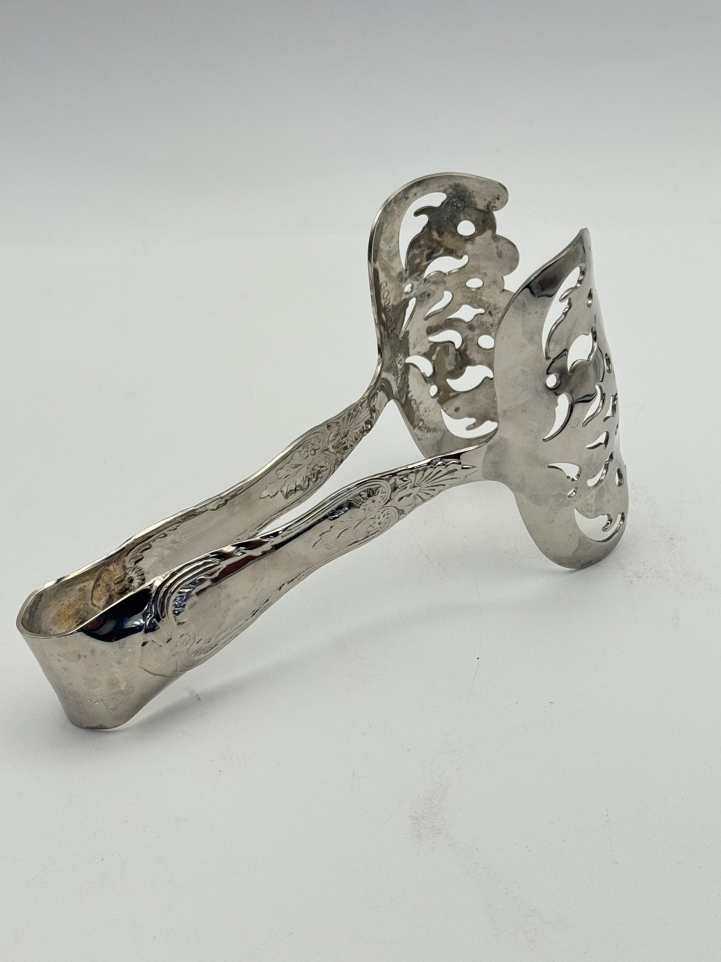 VINTAGE Godinger Silver Plate Asparagus / Pastry Tongs – Tiffany-Style Pierced Design, 6”