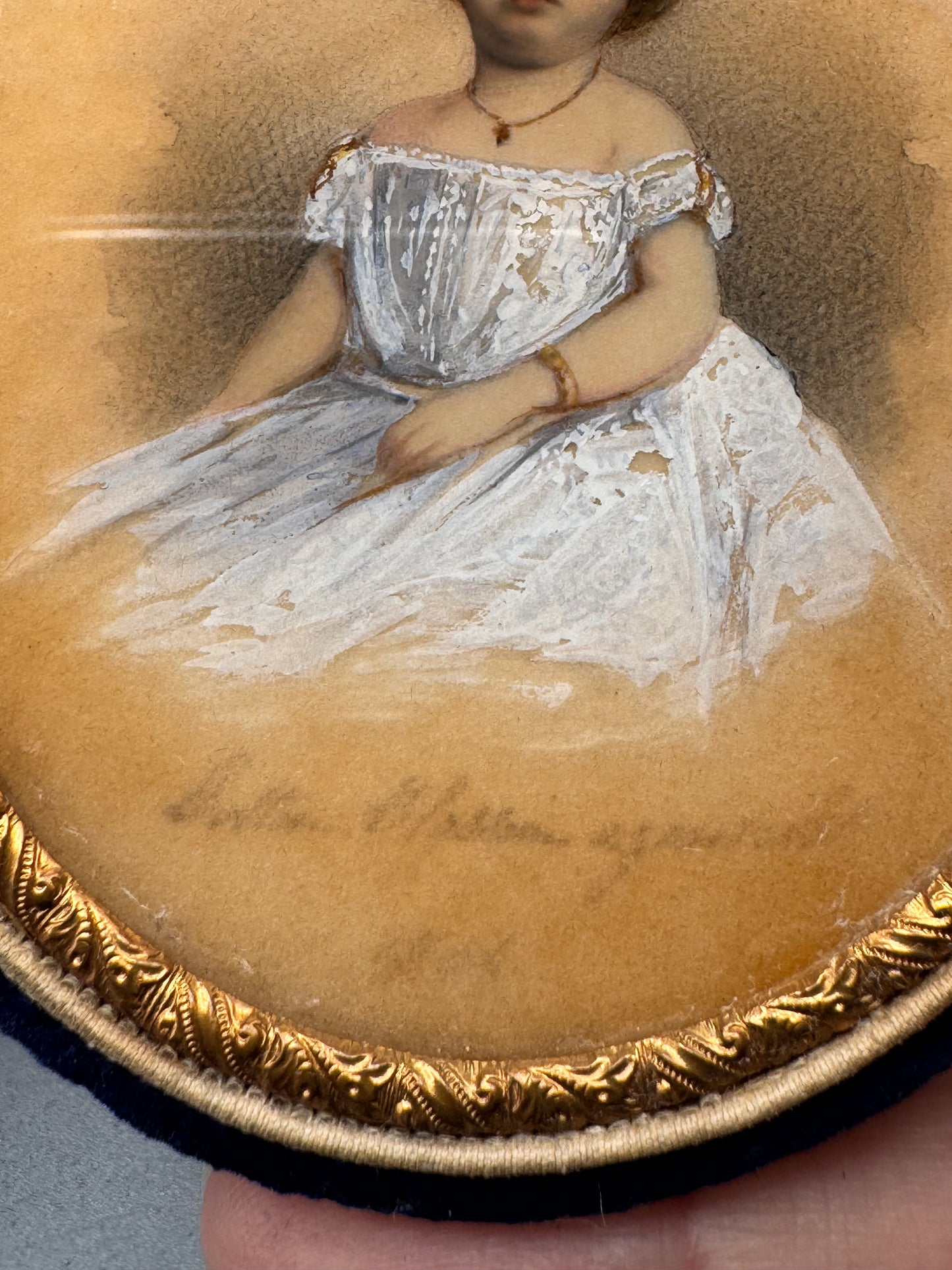 Mid-Victorian Child Portrait Miniature Circa 1854 “Portrait Elizabeth Aged …” in Original Velvet Case