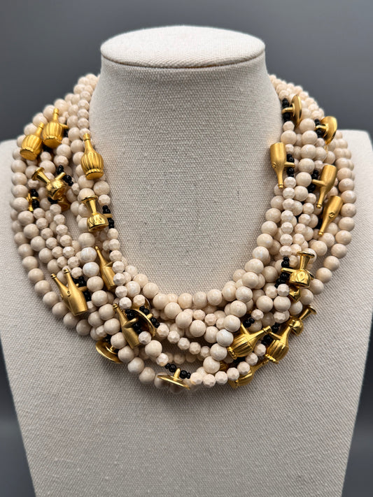 Italian Designer Style Multi-Strand Necklace Wine Bottle, Glass & Plate Charms EXQUISITE
