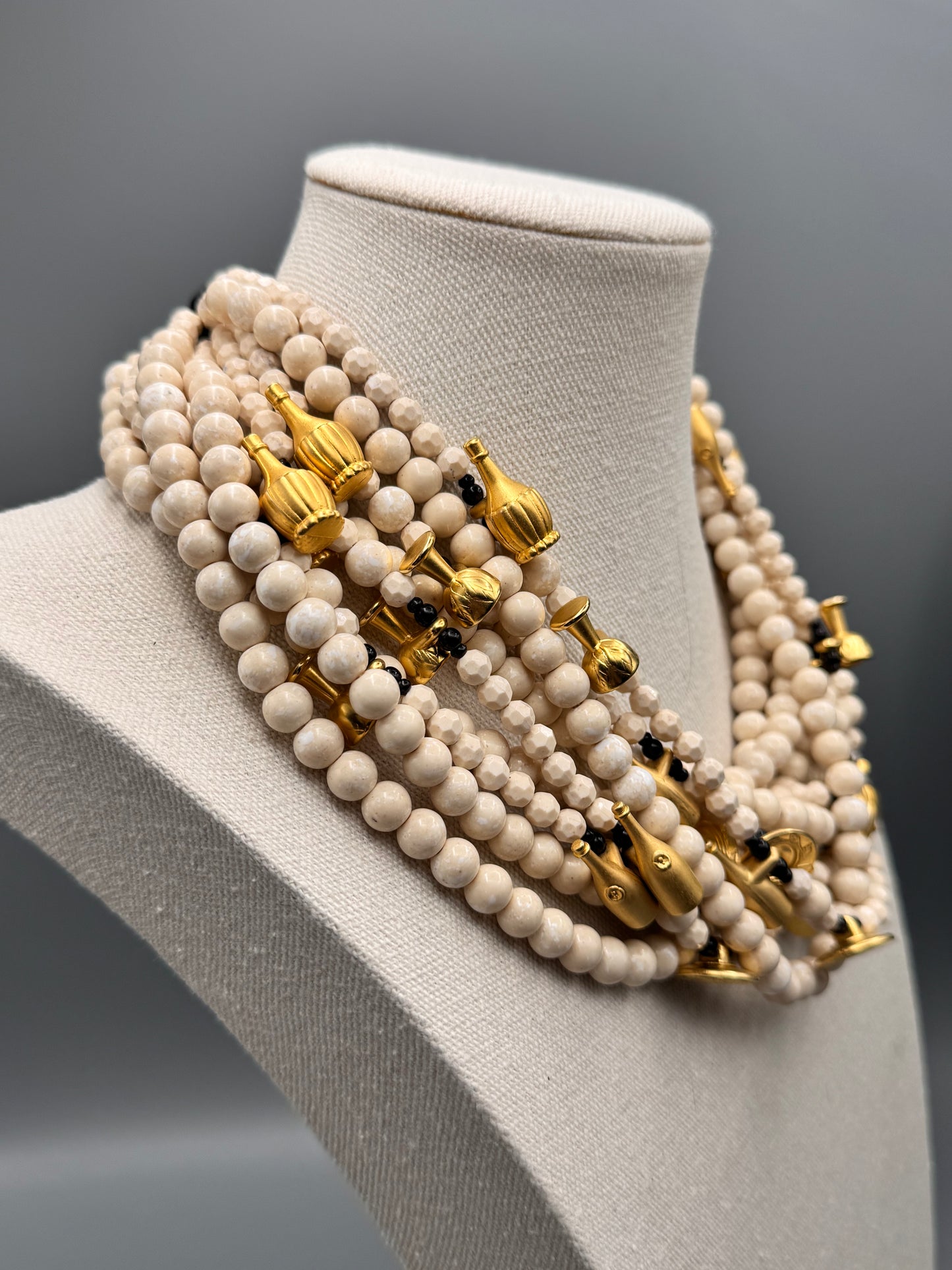 Italian Designer Style Multi-Strand Necklace Wine Bottle, Glass & Plate Charms EXQUISITE