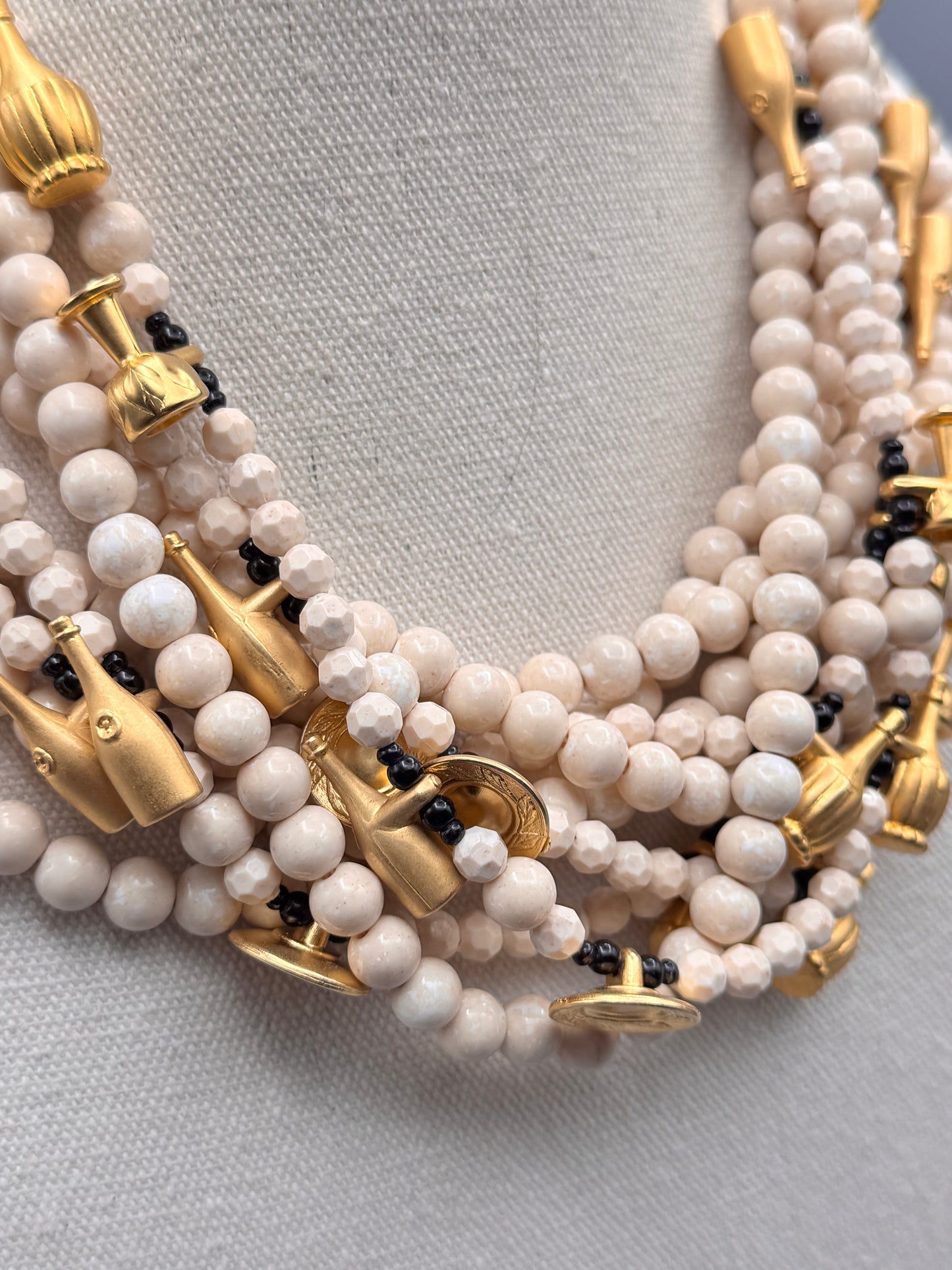 Italian Designer Style Multi-Strand Necklace Wine Bottle, Glass & Plate Charms EXQUISITE