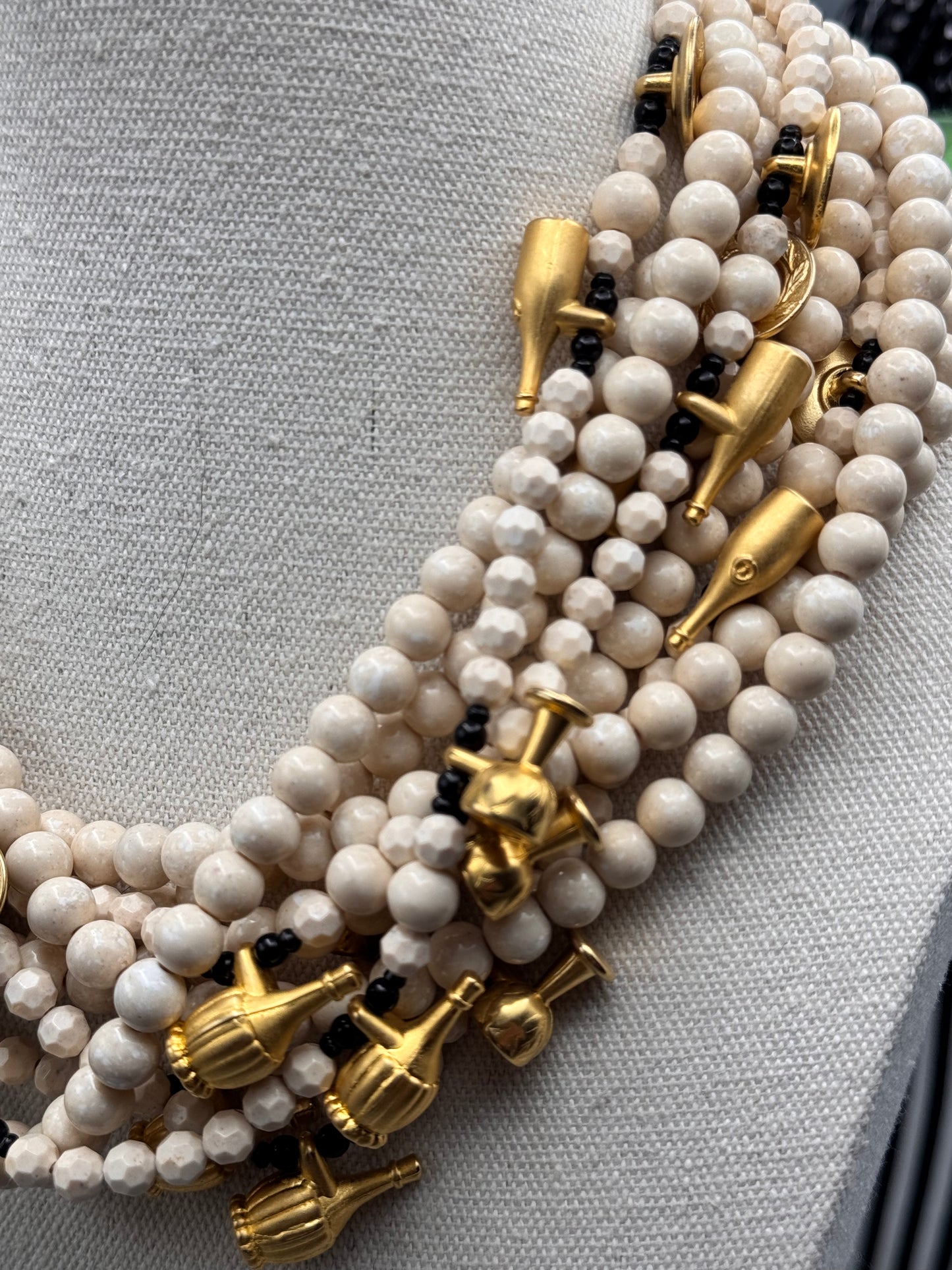 Italian Designer Style Multi-Strand Necklace Wine Bottle, Glass & Plate Charms EXQUISITE