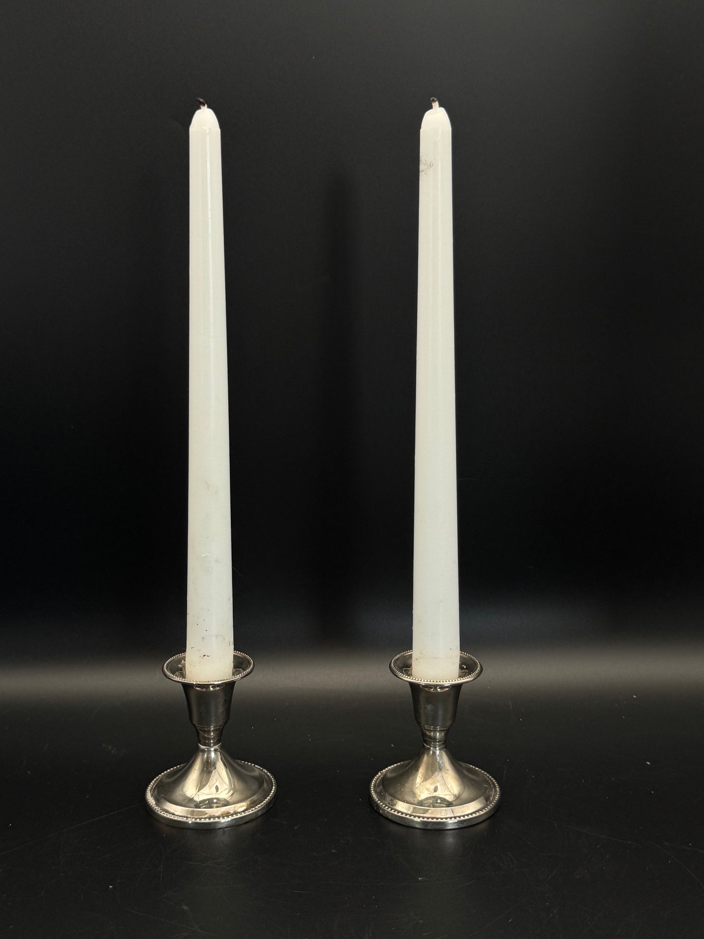 Small Silverplate Candlestick Pair Ca.2.5”h ESTATE FIND
