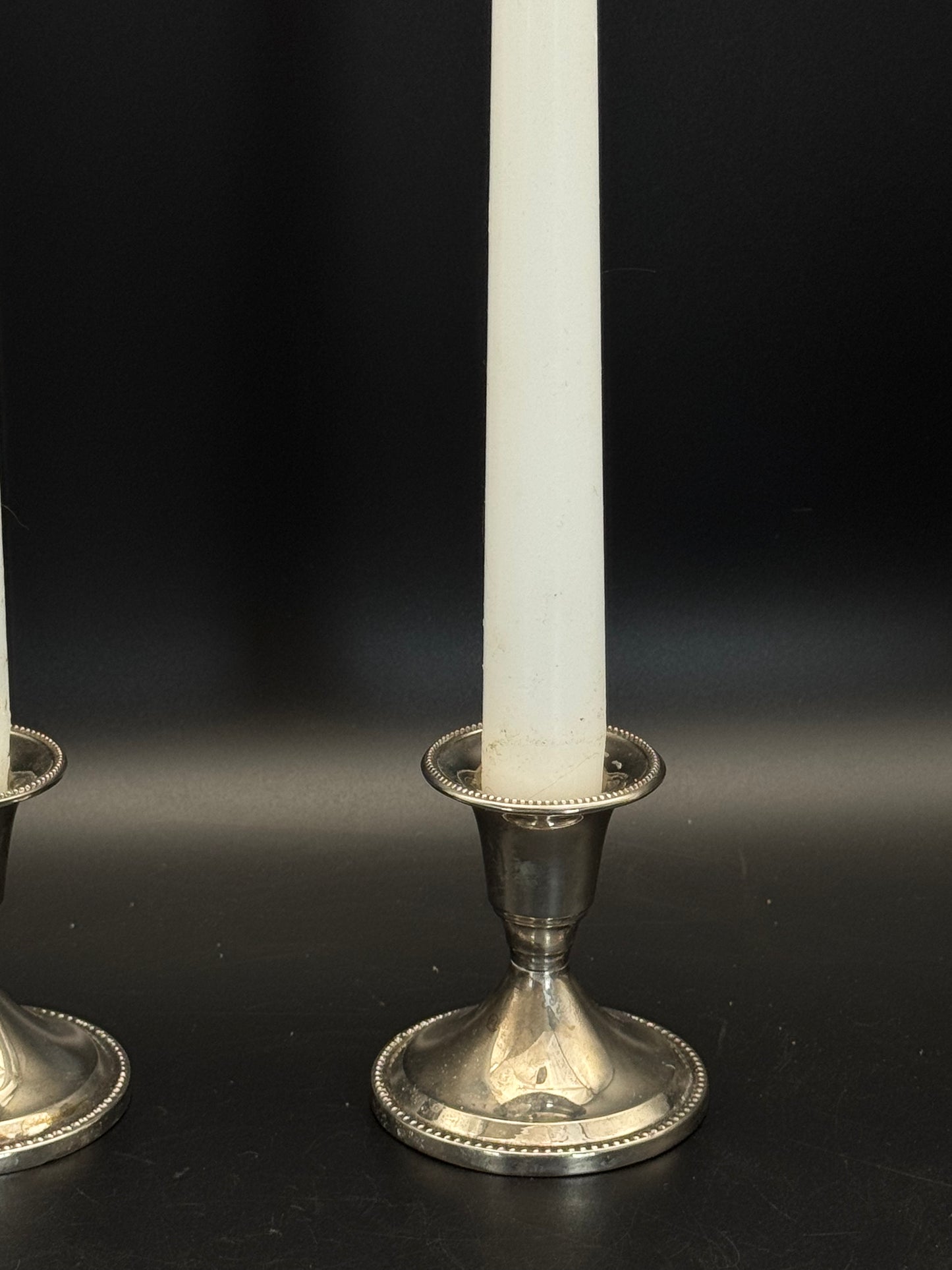 Small Silverplate Candlestick Pair Ca.2.5”h ESTATE FIND