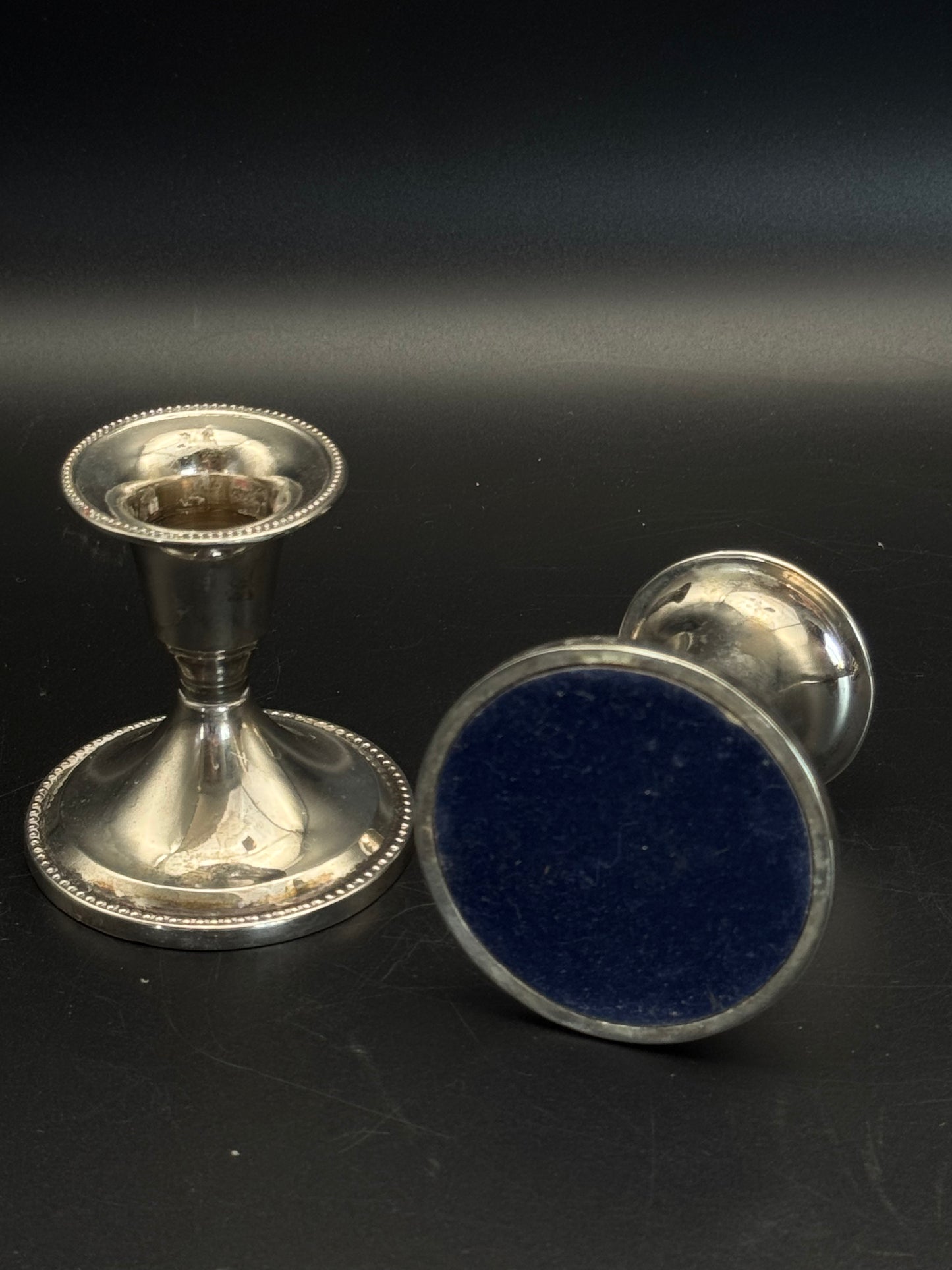Small Silverplate Candlestick Pair Ca.2.5”h ESTATE FIND