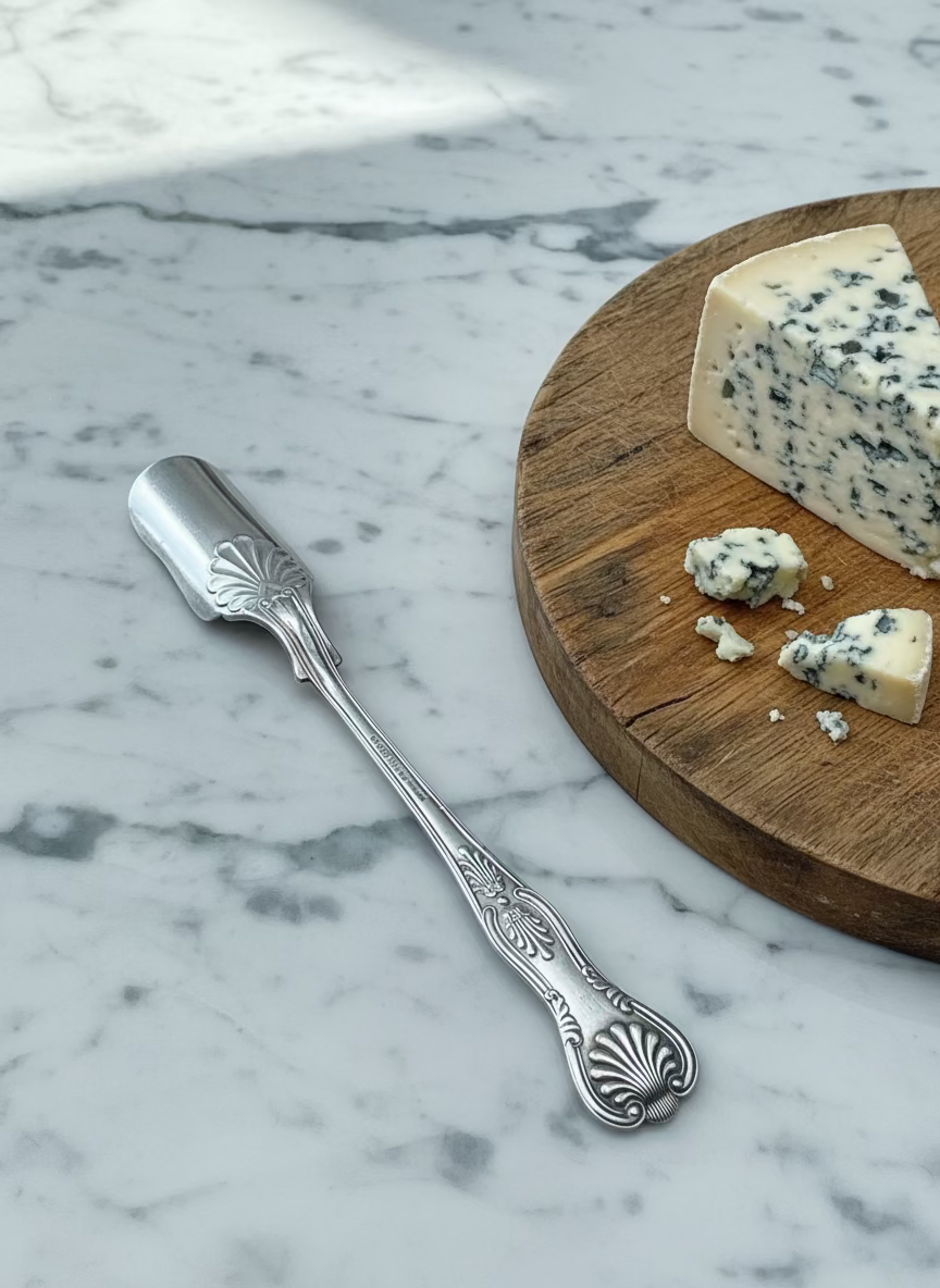 Antique English Silver Plate Stilton Cheese Scoop 8in Shell Pattern Serving Spoon