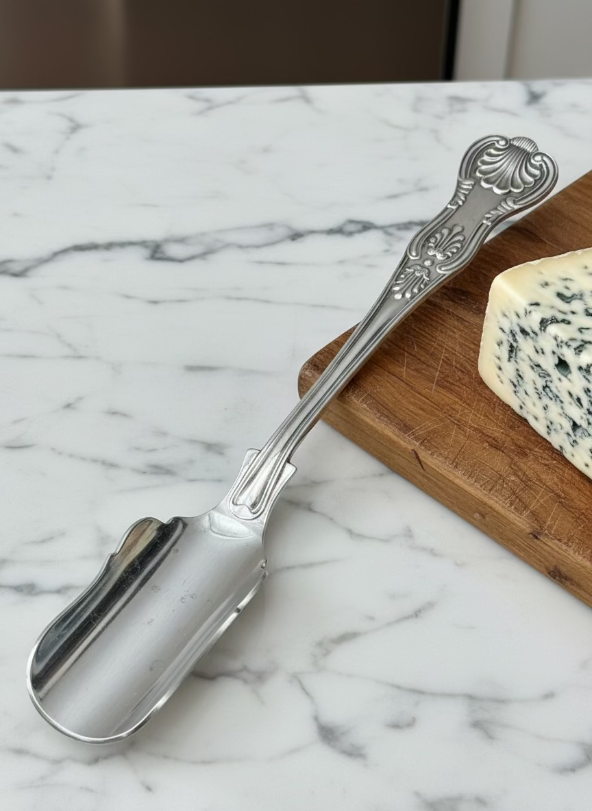 Antique English Silver Plate Stilton Cheese Scoop 8in Shell Pattern Serving Spoon