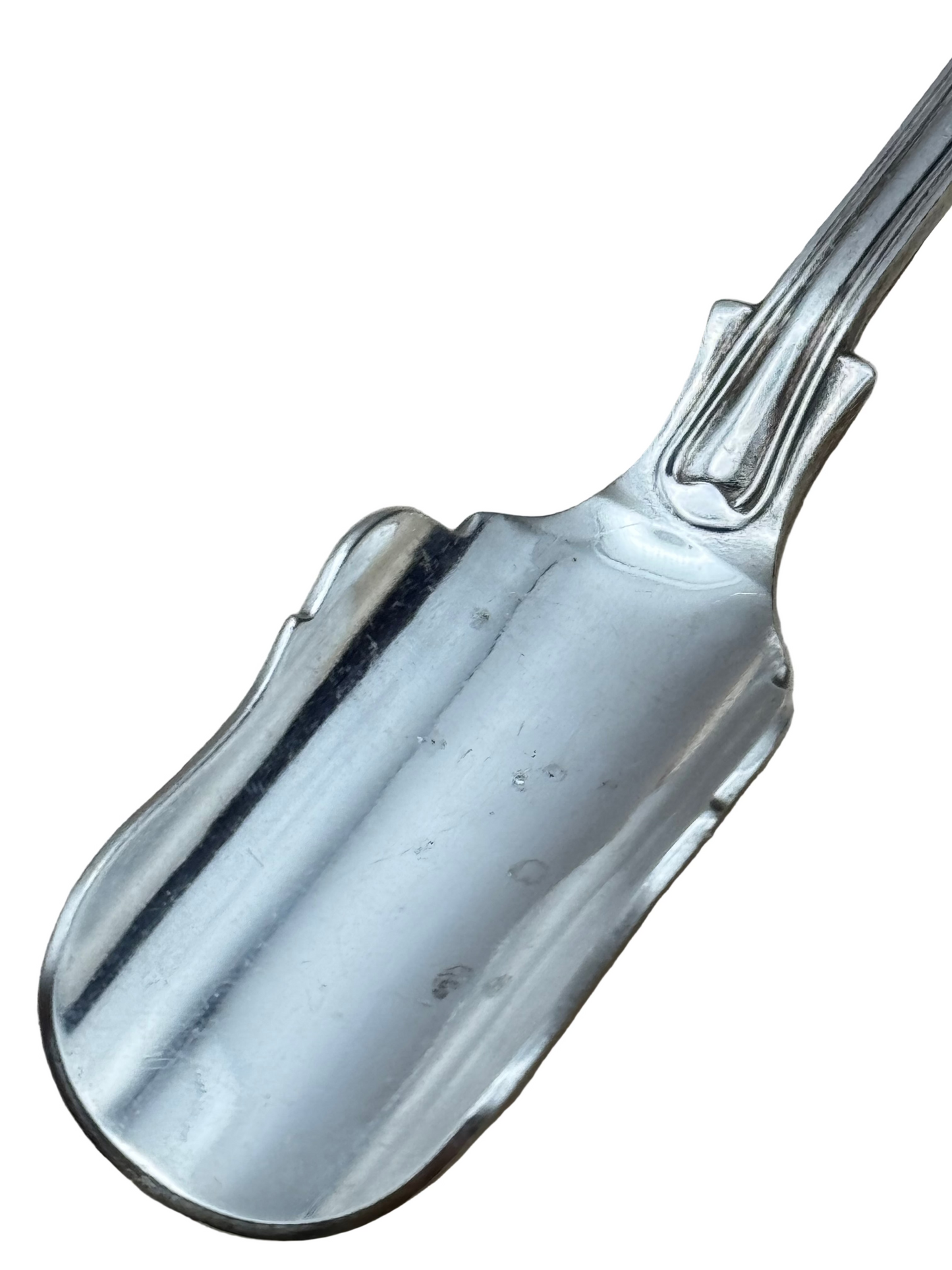 Antique English Silver Plate Stilton Cheese Scoop 8in Shell Pattern Serving Spoon