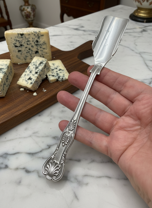 Antique English Silver Plate Stilton Cheese Scoop 8in Shell Pattern Serving Spoon
