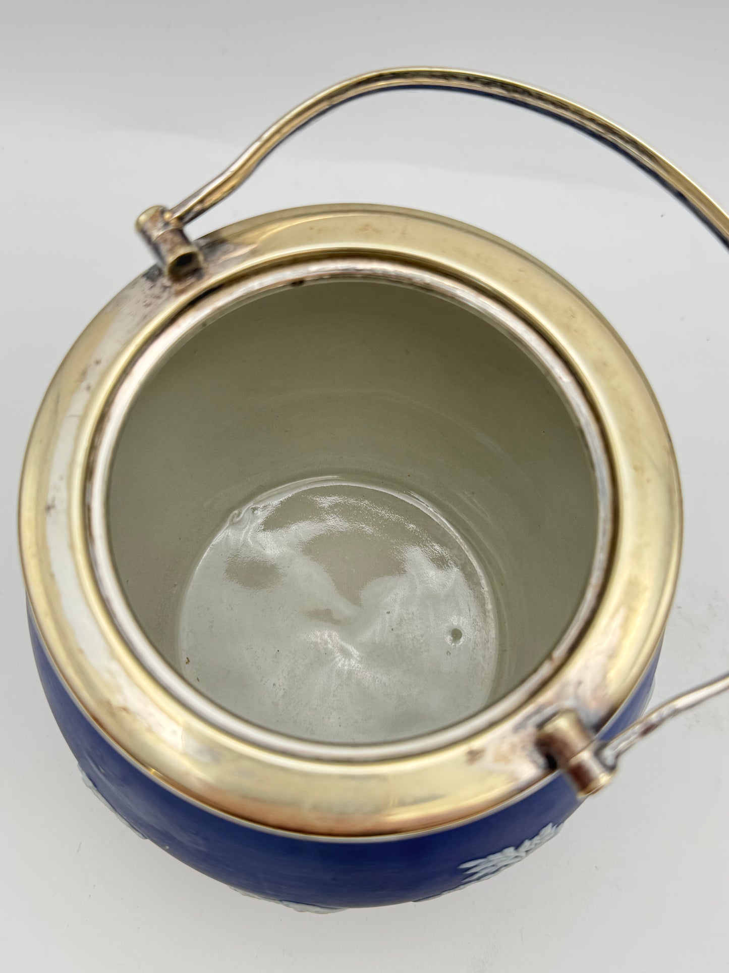 Adams Tunstall Blue Jasperware Biscuit Barrel Silver Plate Lid Victorian English Style