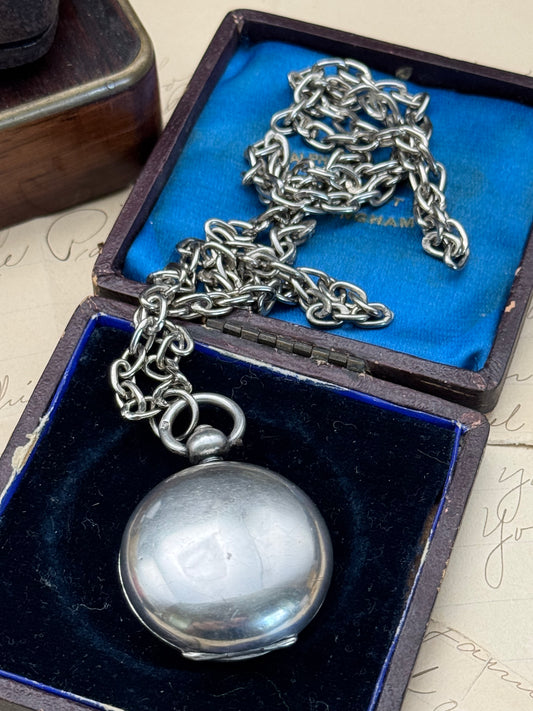 Antique Sterling Silver Single Coin Sovereign Case on 26” Chain | Birmingham | R&M