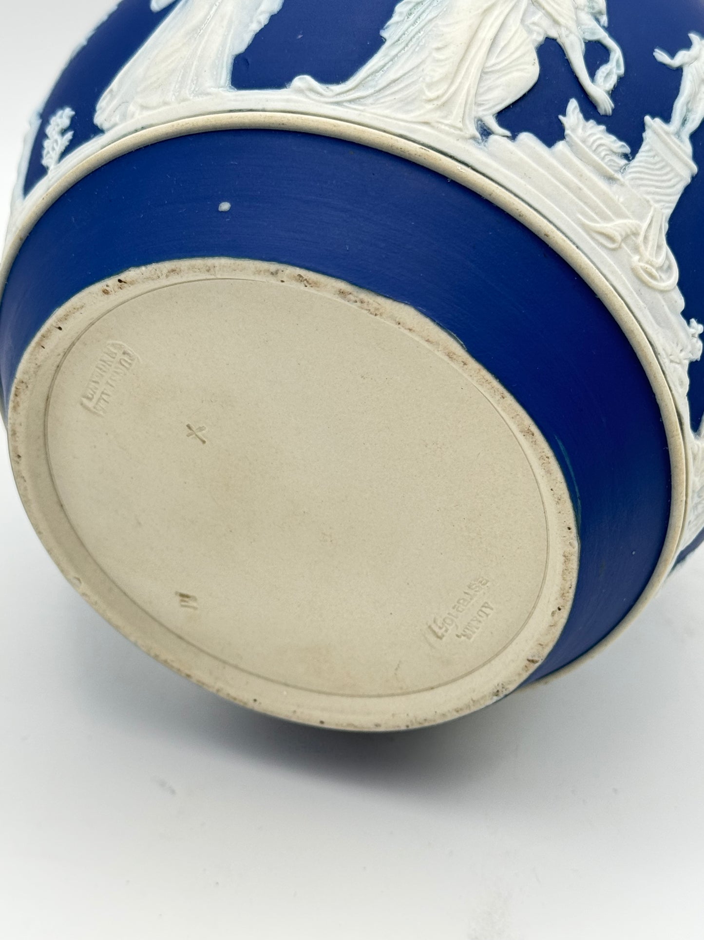 Adams Tunstall Blue Jasperware Biscuit Barrel Silver Plate Lid Victorian English Style