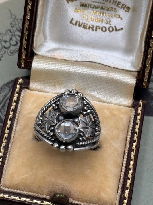 Vintage STERLING 925 Marked Artisan Ring with 2 Rough Cut Diamonds (Herkimer Diamonds) Inclusions Apparent Size 7