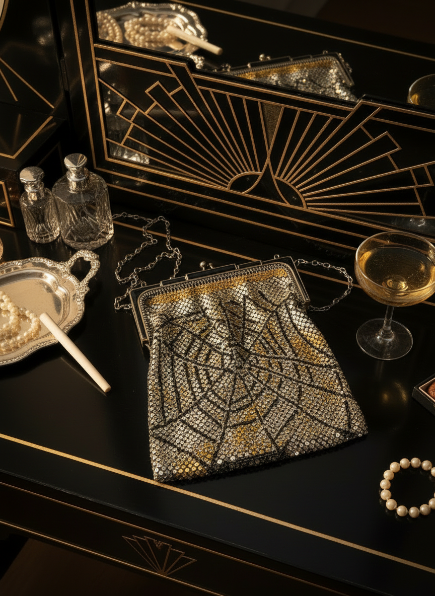 ICONIC Vintage 1920s Whiting & Davis Art Deco Spiderweb Mesh Flapper Evening Purse