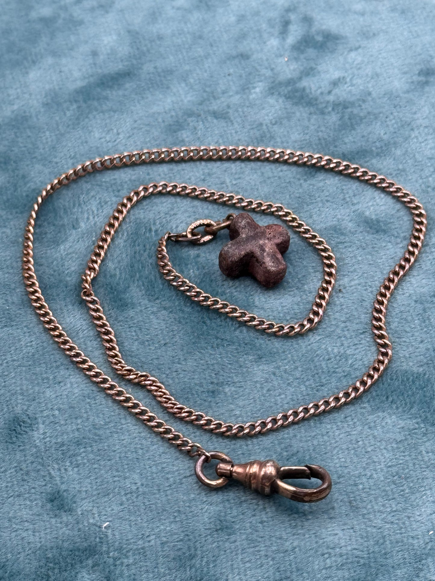Vintage Watch Chain Cross Fob Dog Clip Chain 15.5” Rose Goldtone Pocket Watch