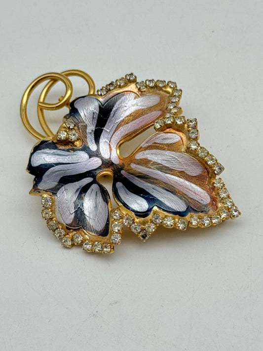 Signed HOBÉ Enameled Leaf Brooch