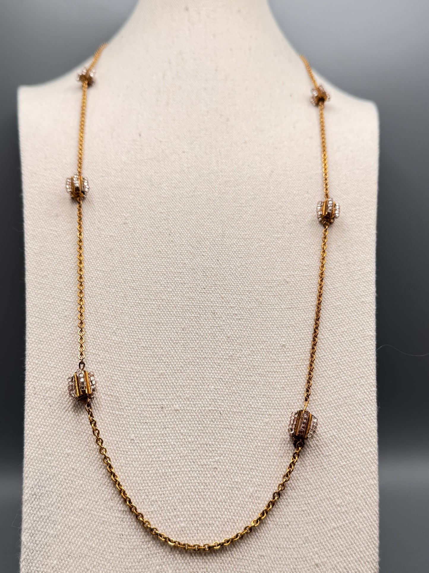 Vintage Miriam Haskell Goldtone Beaded Station Necklace 33”