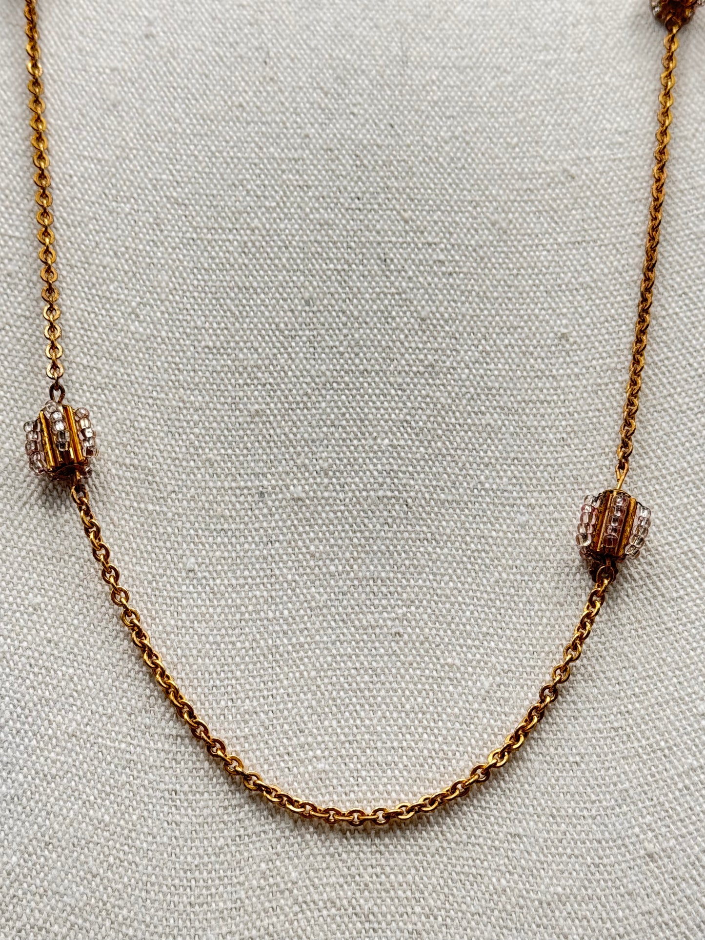 Vintage Miriam Haskell Goldtone Beaded Station Necklace 33”