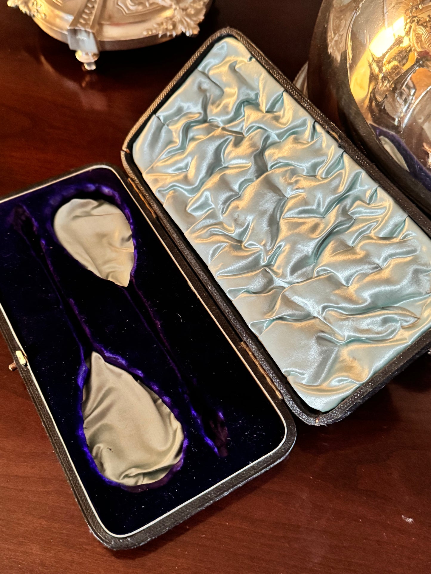 Antique Silver Plate Apostle Berry Spoon Pair WH&S William Hutton & Son Sheffield in Original Box 8” FINE SET