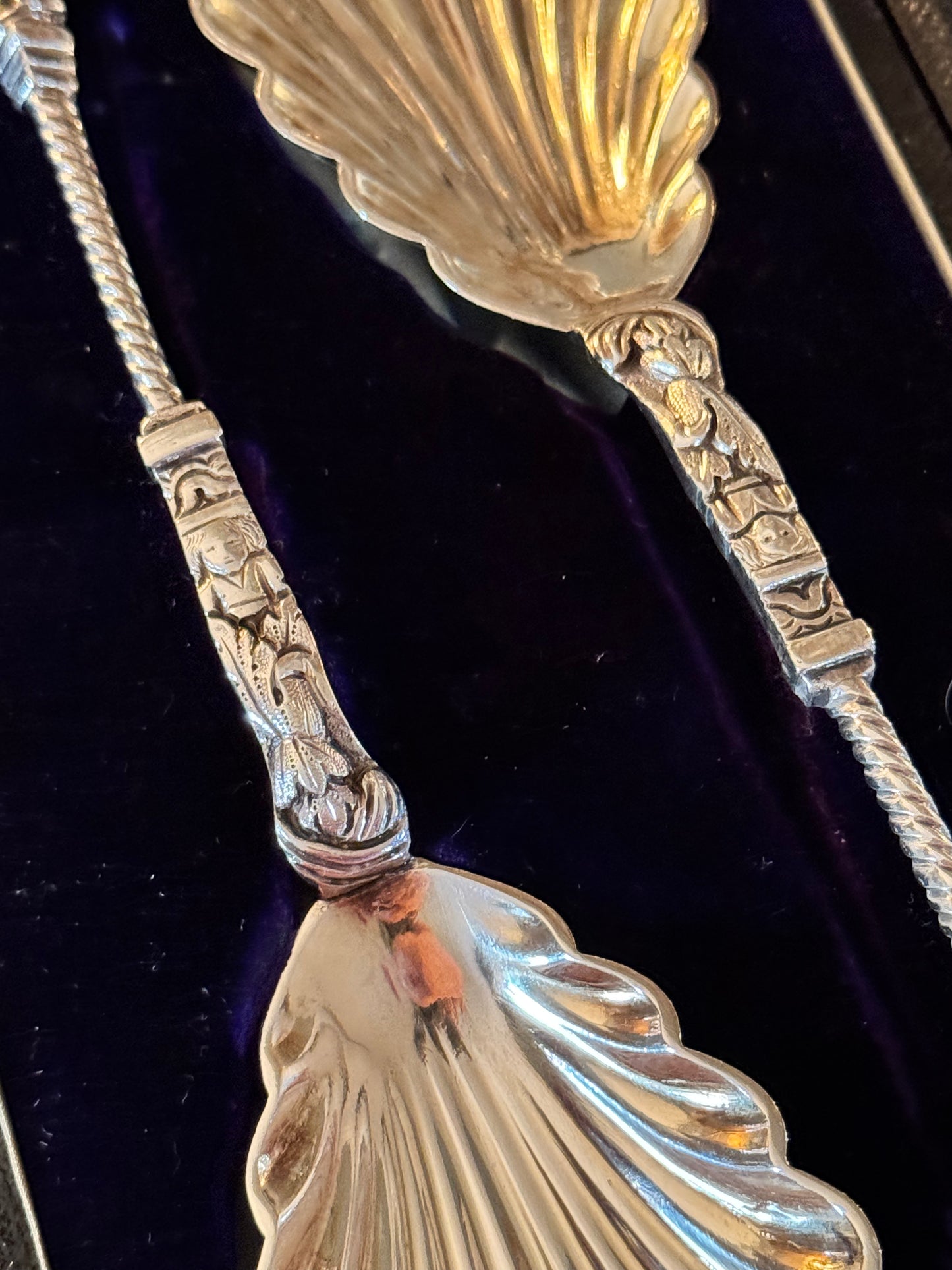 Antique Silver Plate Apostle Berry Spoon Pair WH&S William Hutton & Son Sheffield in Original Box 8” FINE SET