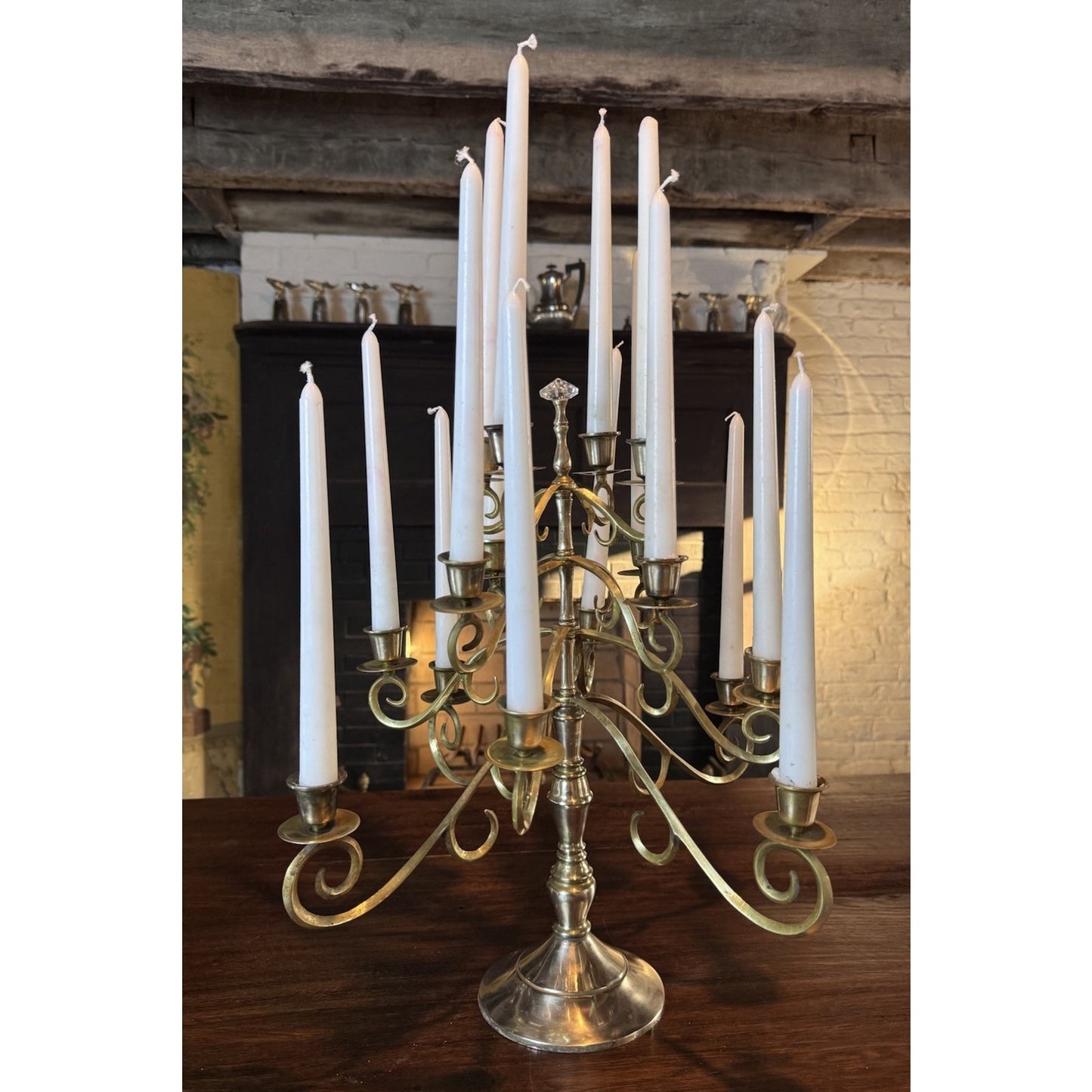 Vintage Candelabra Brass 16-Light 18.5” Scroll Taper Candle Holder Centerpiece