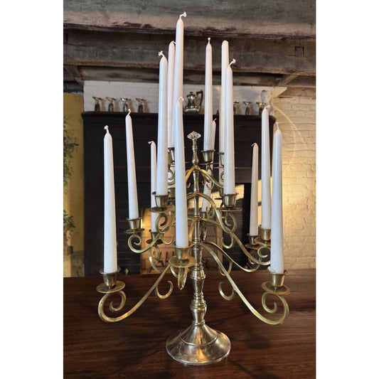Vintage Candelabra Brass 16-Light 18.5” Scroll Taper Candle Holder Centerpiece