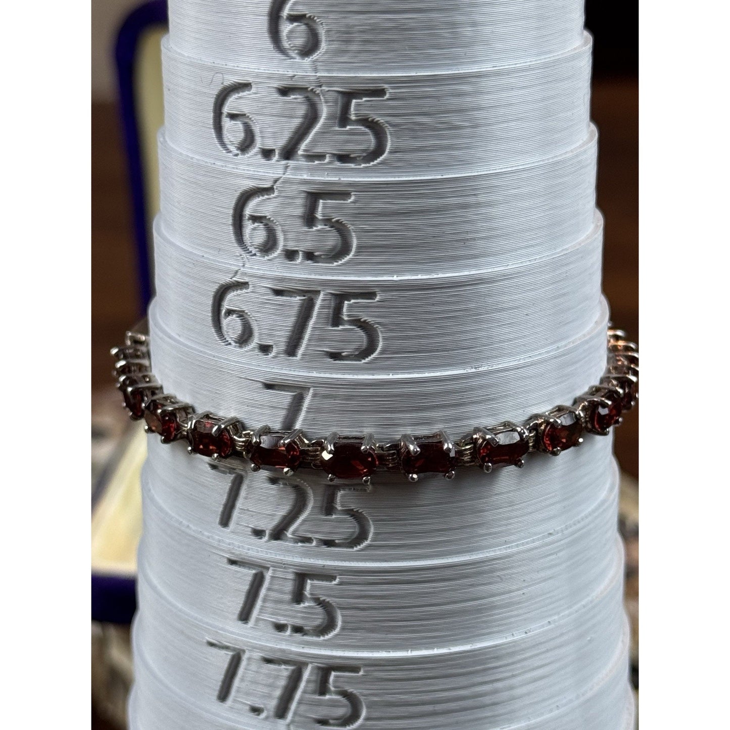 925 Sterling Silver Red Stone Tennis Bracelet Oval Stones 7”