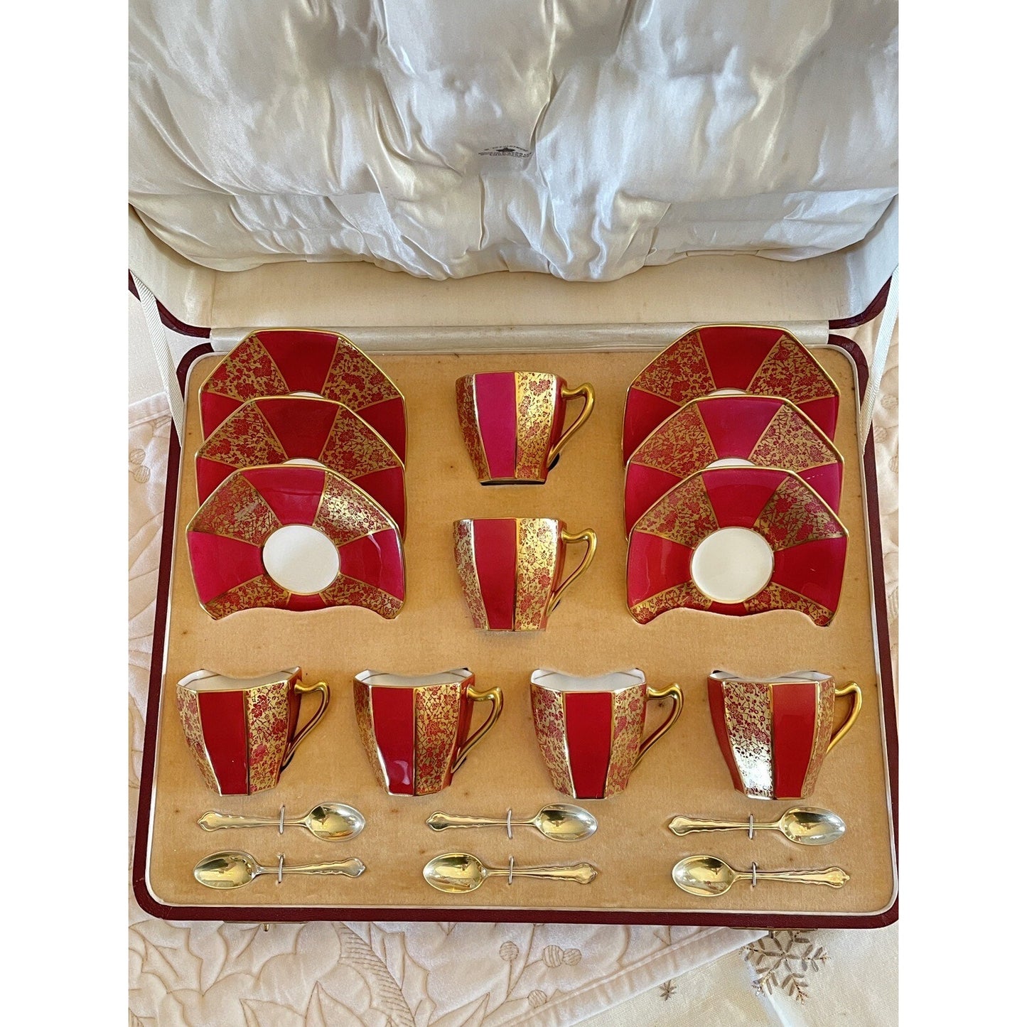 ART DECO Picnic Boxed GIFT Tea Set Sterling Spoons Mappin & Webb & Royal Doulton