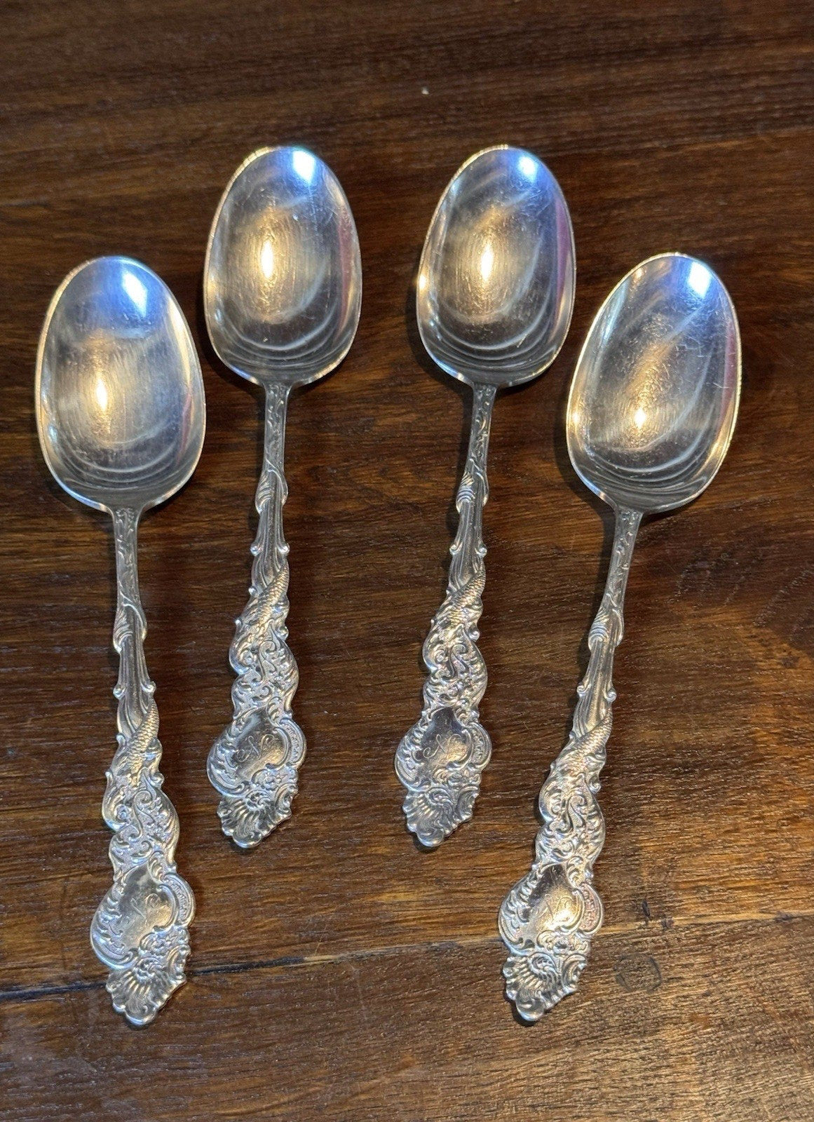 Silverplate Dinner Spoons 1847 Rogers Columbia Set Of 4 Ornate Monogram N 8.25”
