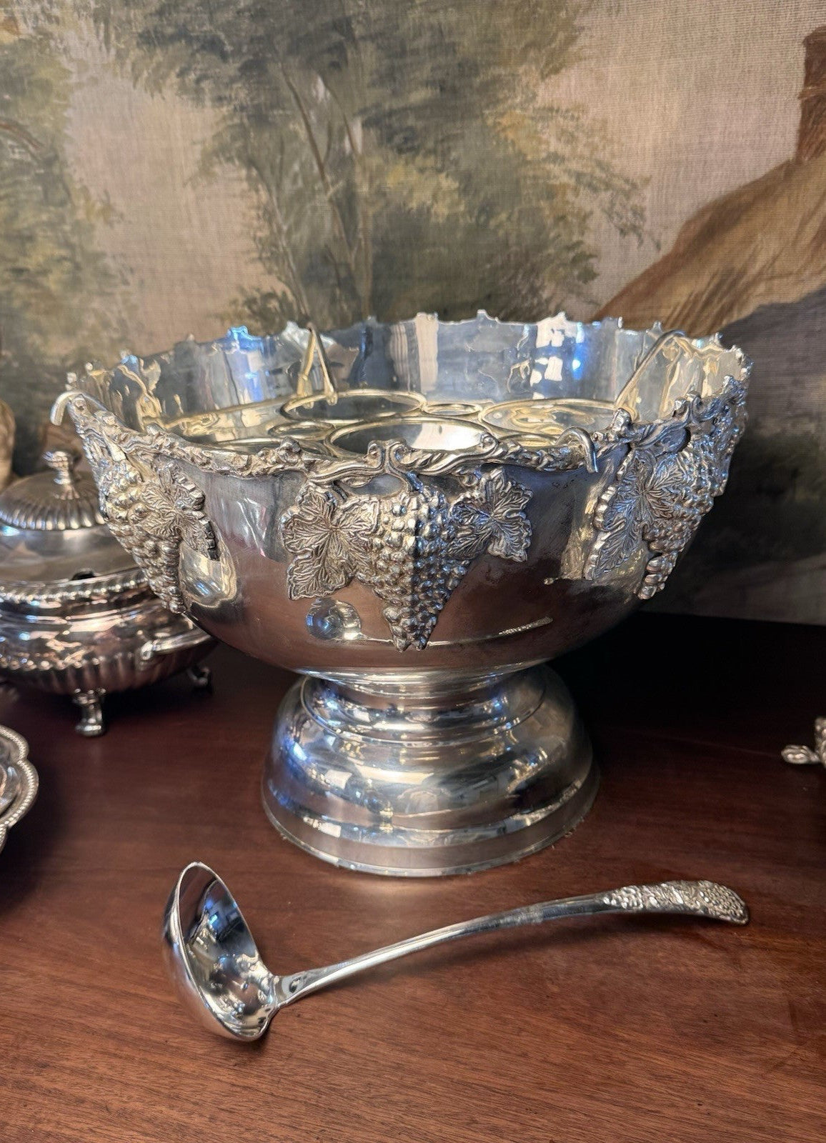 Vintage Silverplate Punch Bowl Grape Wine Champagne Cooler 15.5”