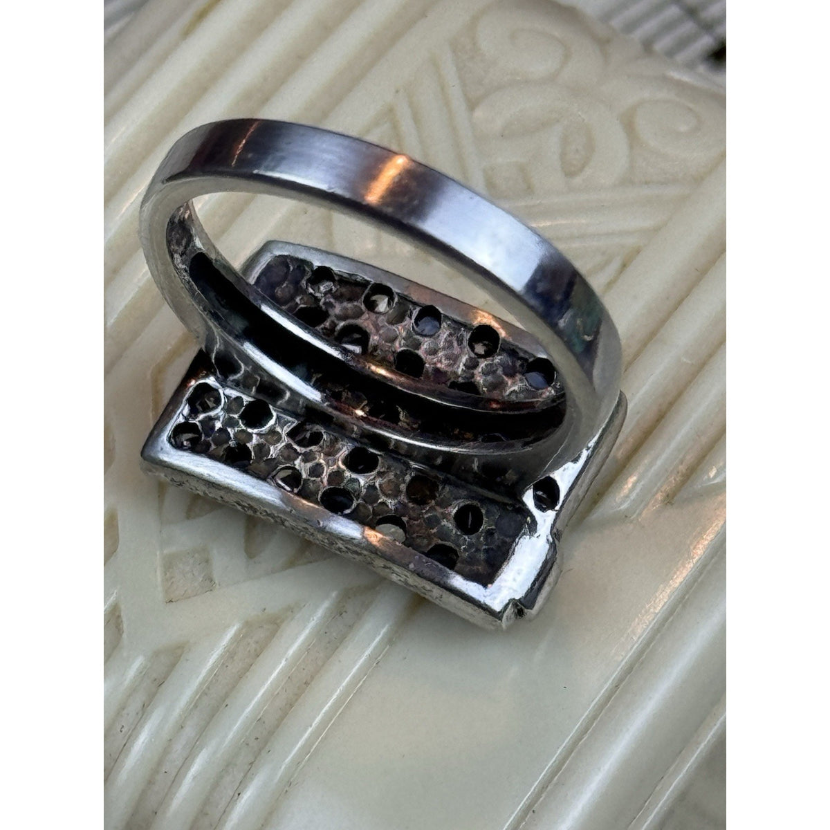 Sterling Silver Blue Clear Rhinestone Statement Ring Vintage 925 Size 7