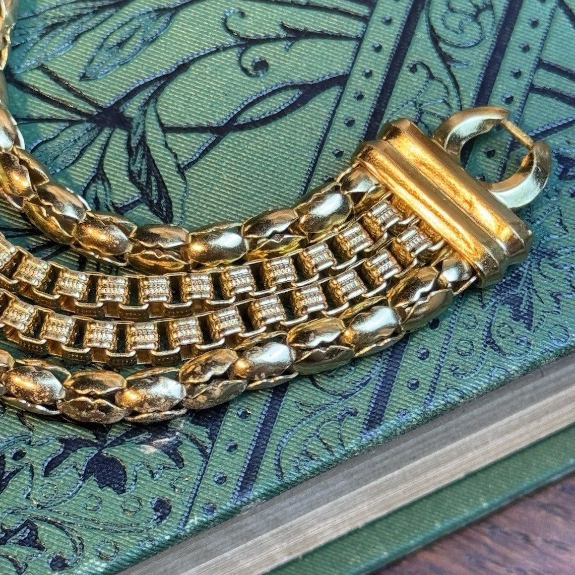 Vintage Goldtone Multi Strand Bracelet 4 Chain Link 6.25” Wide Panel