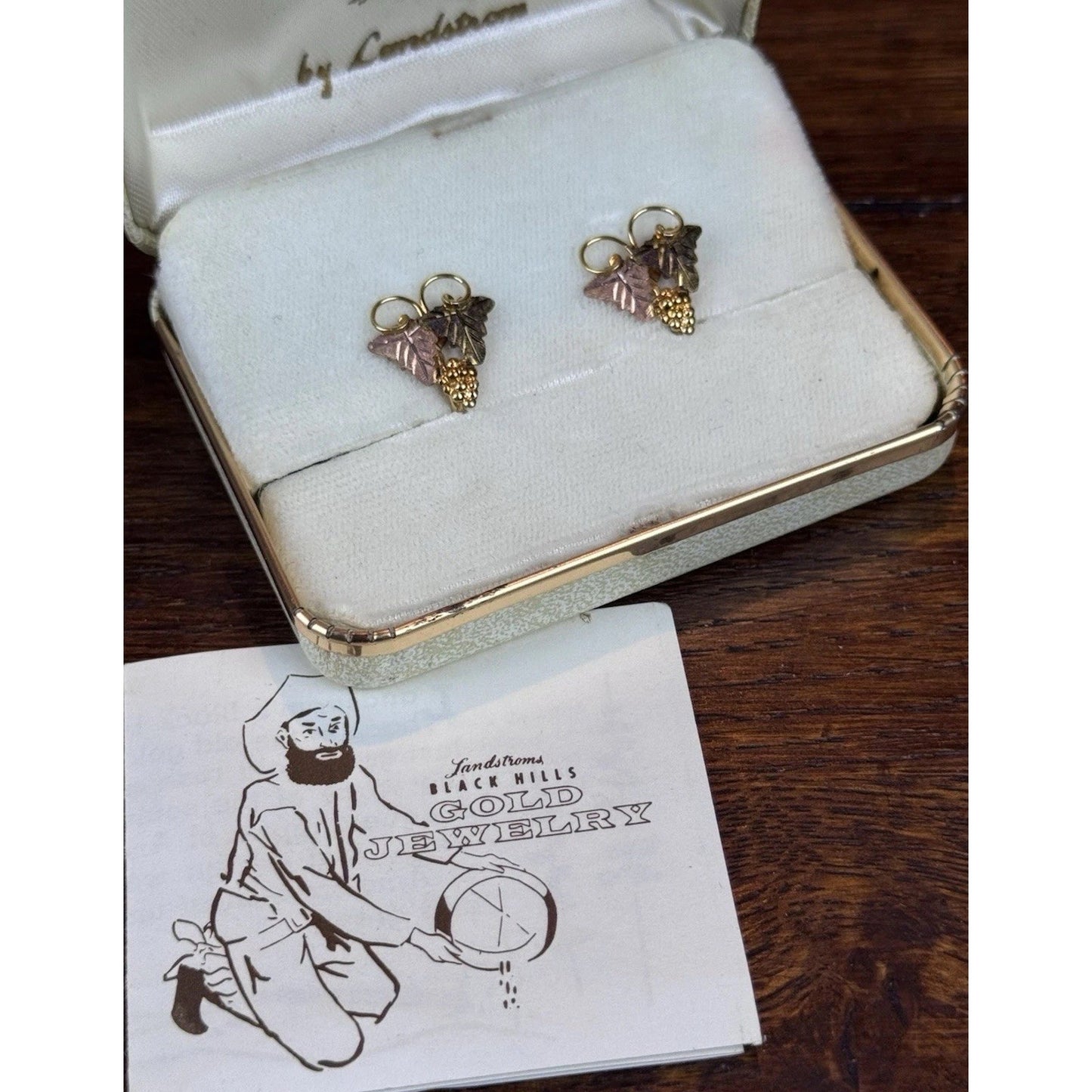 Vintage Black Hills Gold Filled Screw Back Earrings Landstrom’s Case .75”