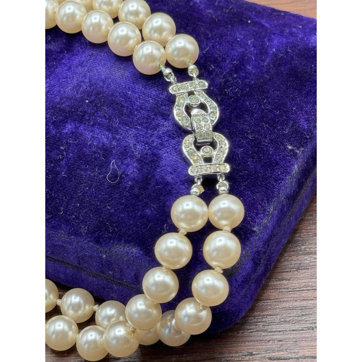 Vintage Crown Trifari Faux Pearl Double Strand Choker Anklet 12” SMALL Signed