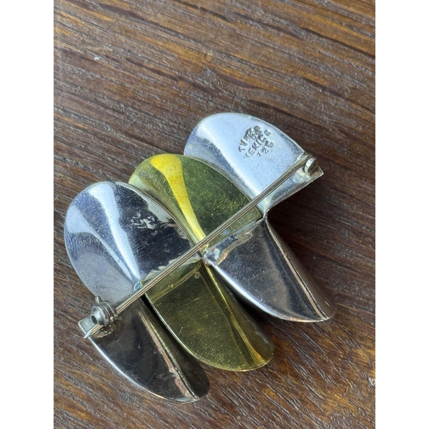 Modernist Sterling Silver Vermeil Brooch Mexico 925 Abstract Pin 2” Vintage