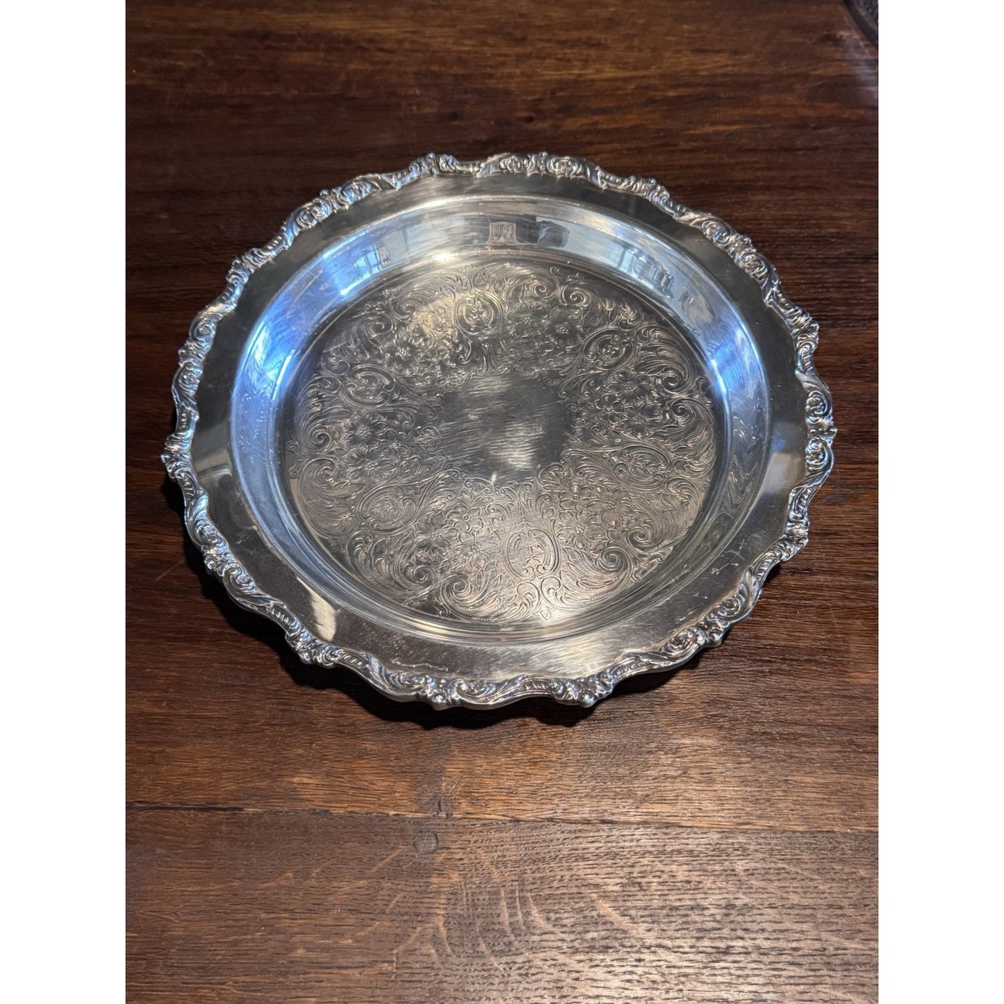 Silverplate Footed Round Serving Tray 11.75” Deep VINTAGE