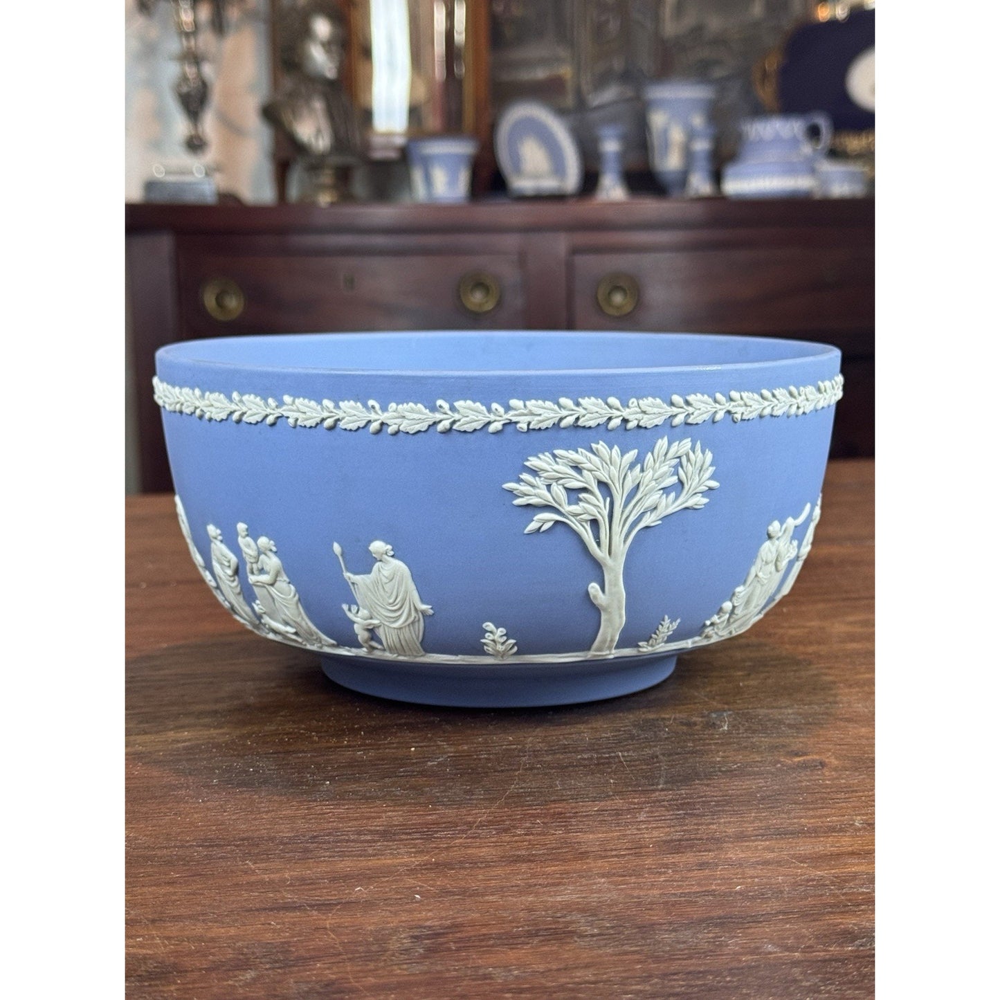 Vintage Wedgwood Jasperware Bowl Blue White Classical Figures England 8”