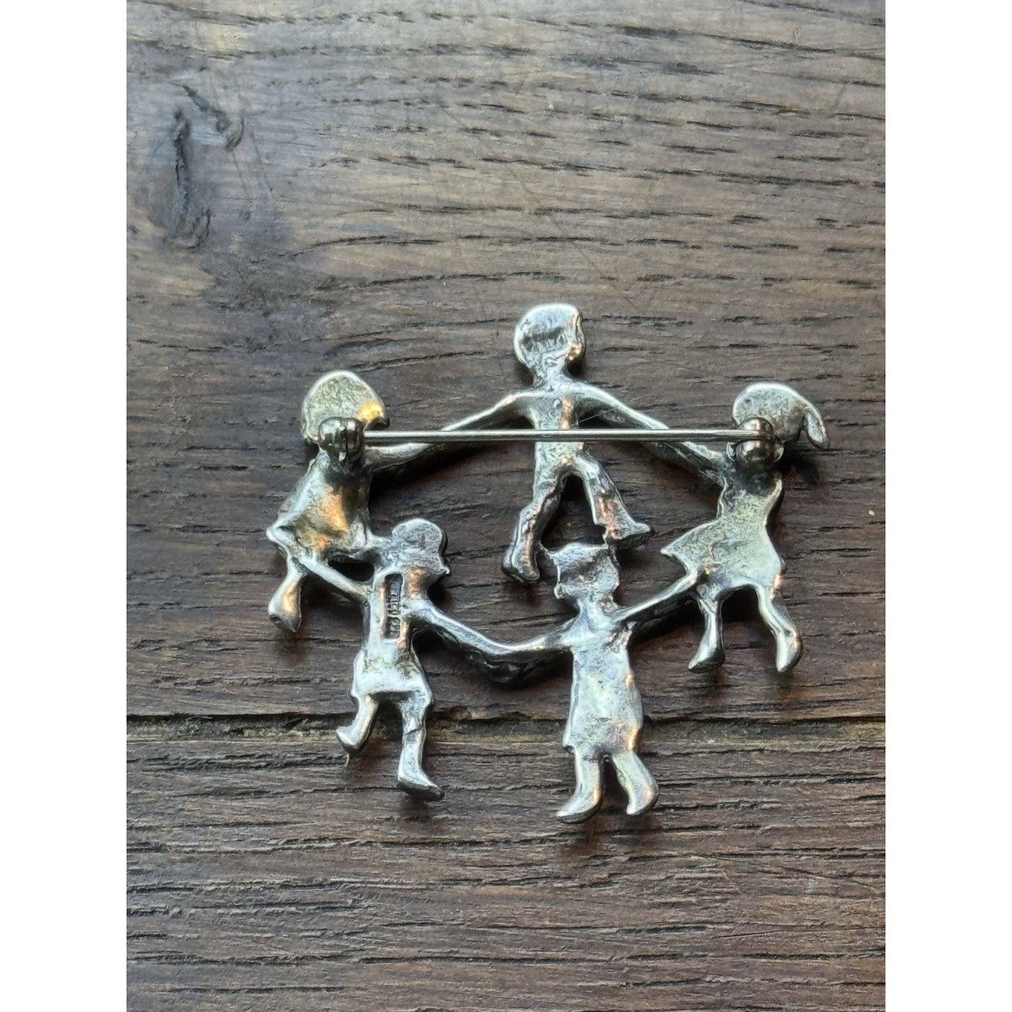 Sterling Brooch Children Dancing Circle 925 Silver Mexico 1.5” Figural Pin